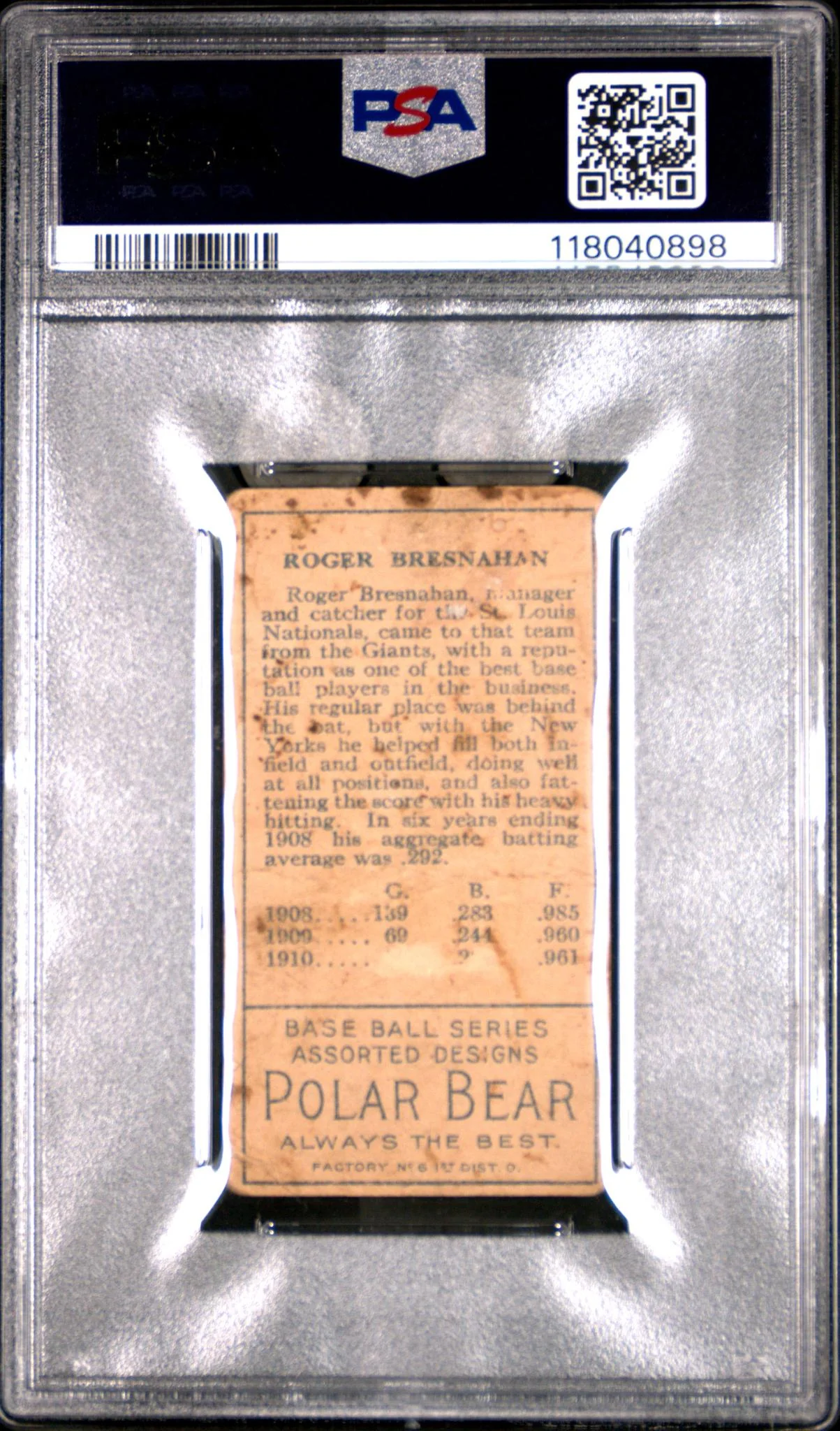 1911 T205 Roger P. Bresnahan PSA 1 - Image 2