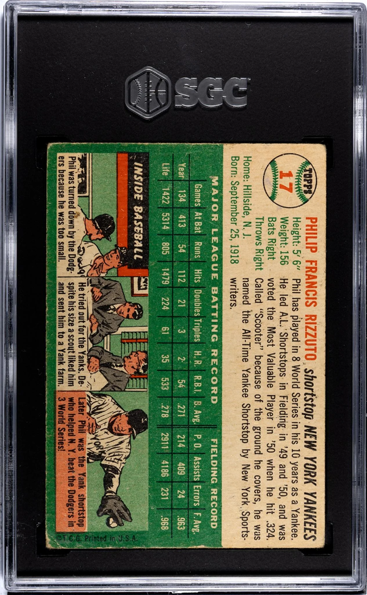 1954 Topps #17 Phil Rizzuto SGC 1.5 - Image 2