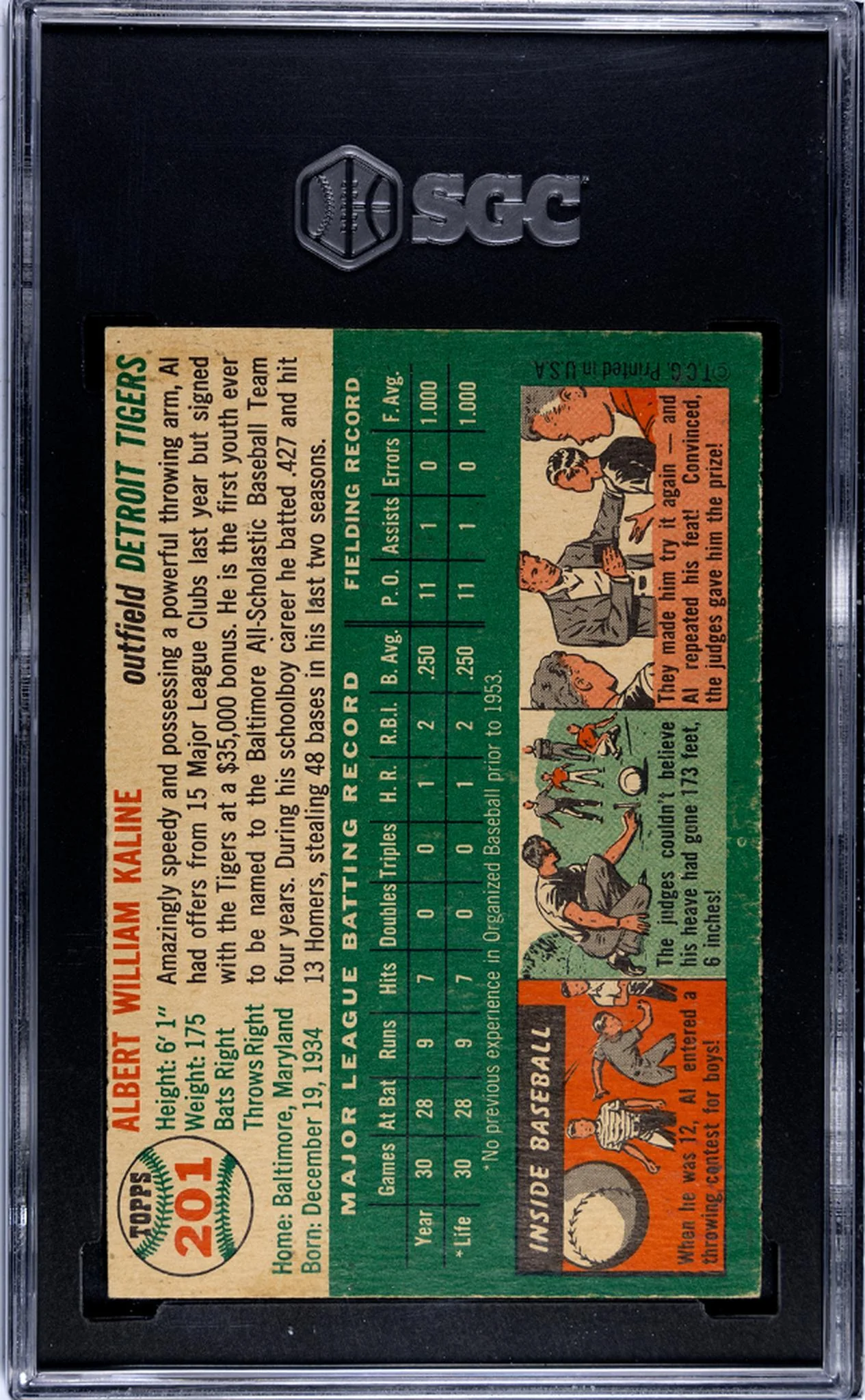 1954 Topps #201 Al Kaline SGC 4.5 - Image 2