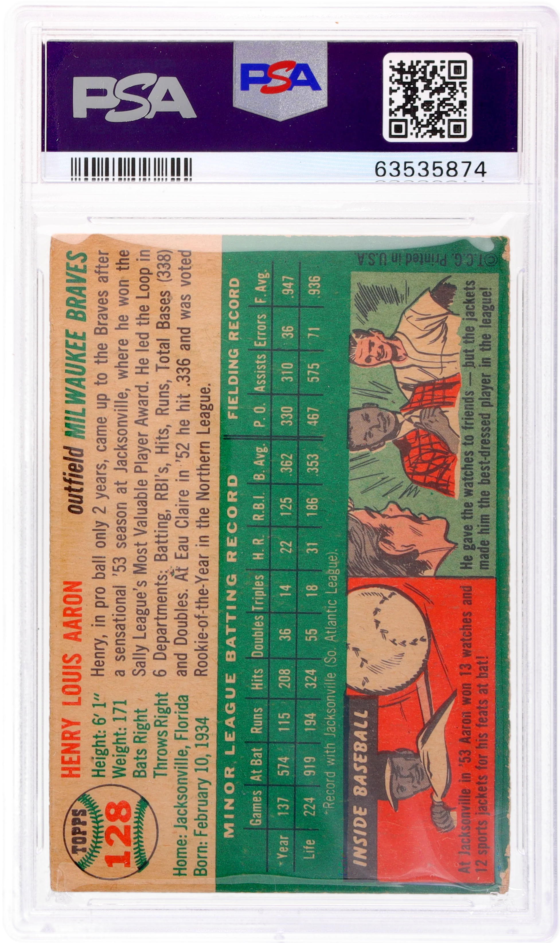 1954 Topps Hank Aaron #128 PSA 2 - Image 2