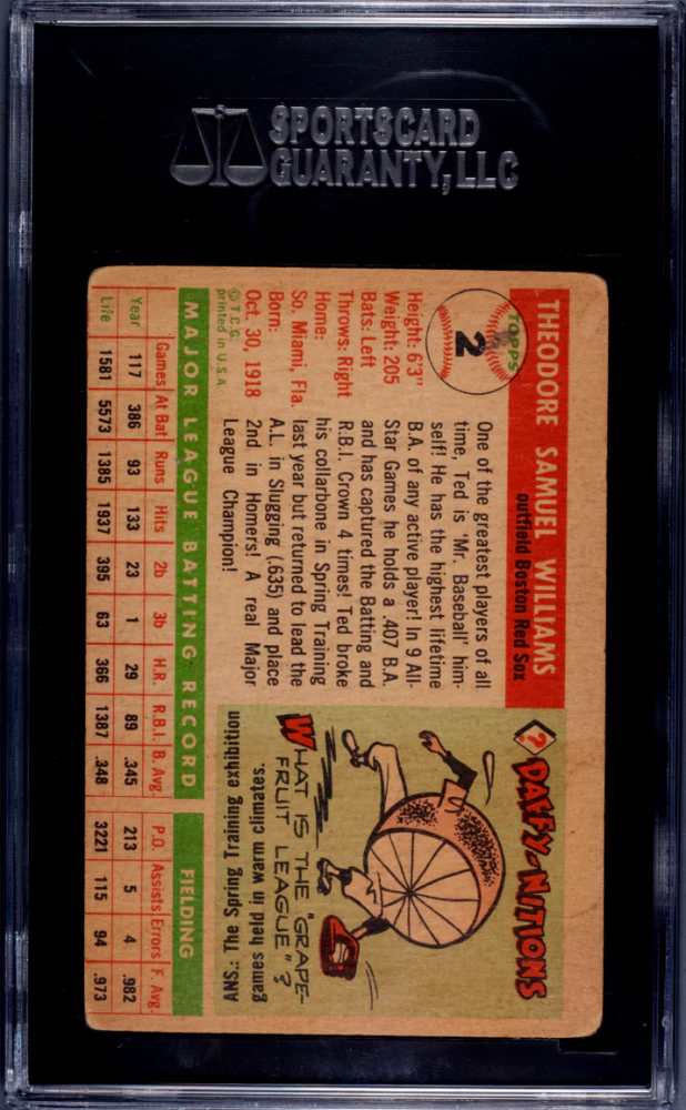 1955 Topps #2 Ted Williams SGC 2 - Image 2