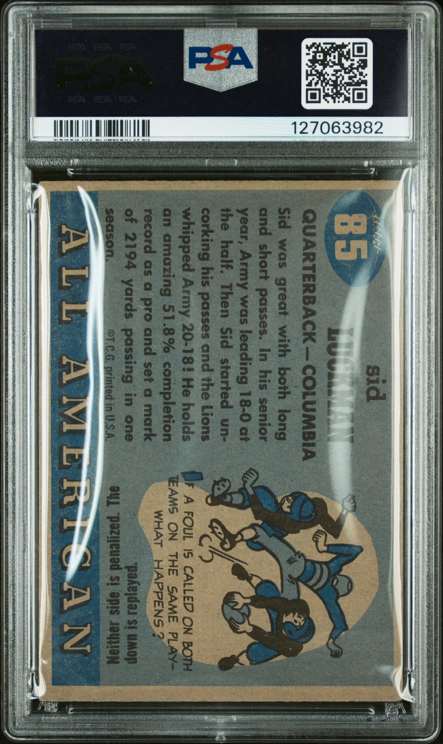 1955 Topps All American Sid Luckman #85 PSA 6 - Image 2
