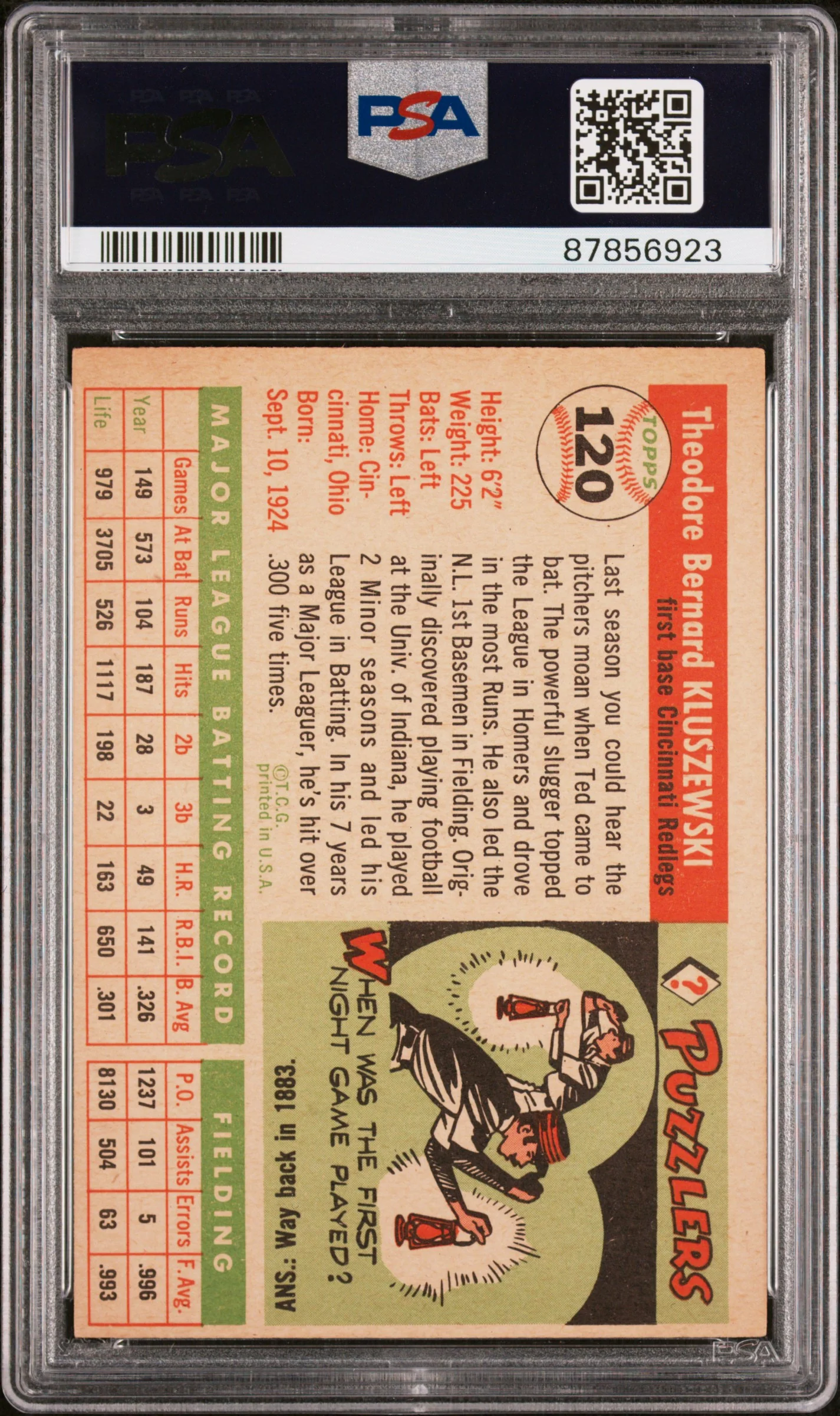 1955 Topps Ted Kluszewski #120 PSA 5 - Image 2