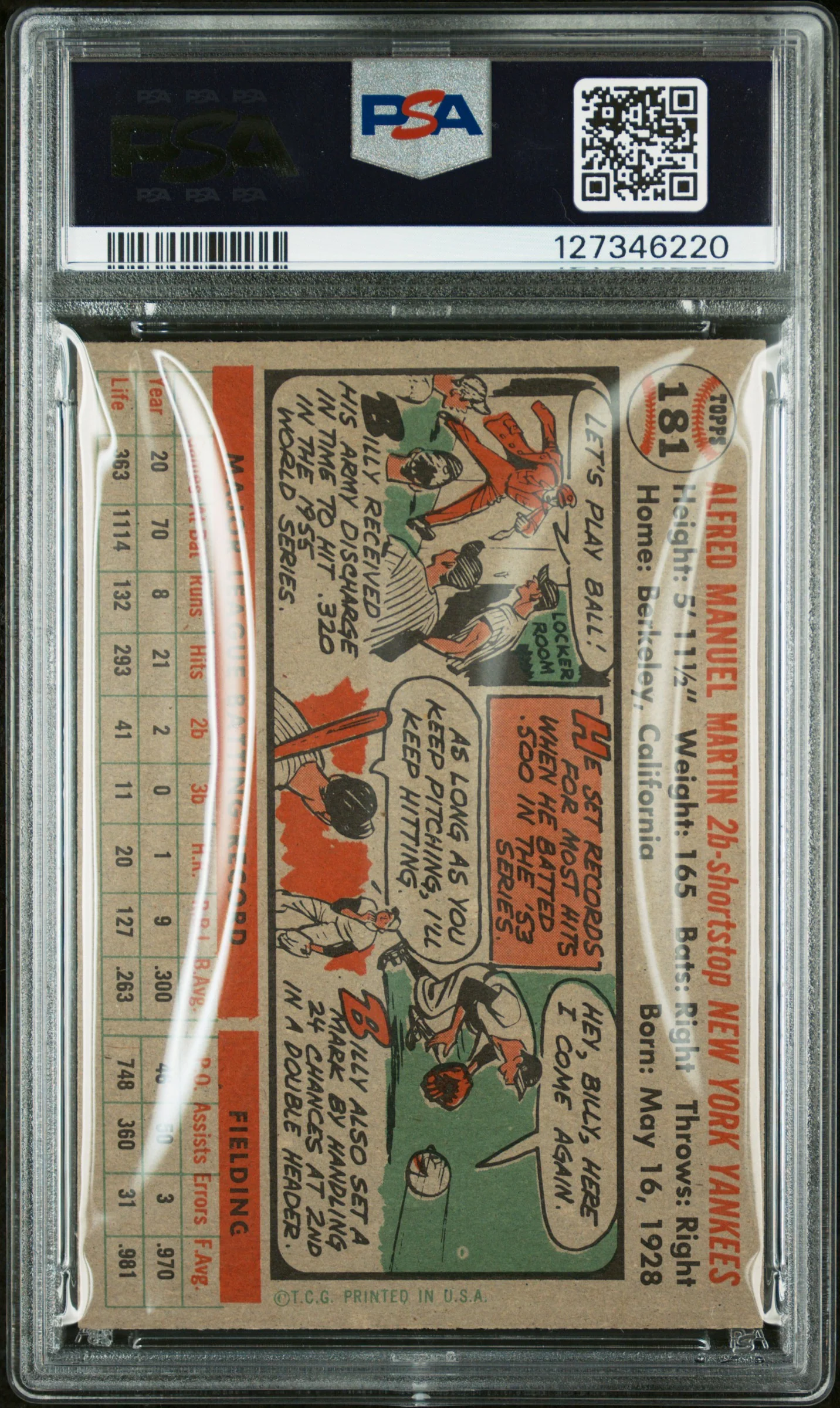 1956 Topps Billy Martin #181 PSA 4 - Image 2