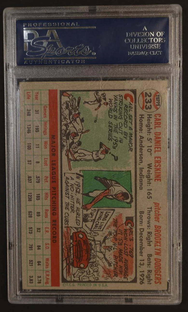 1956 Topps Carl Erskine #233 PSA 6 - Image 2