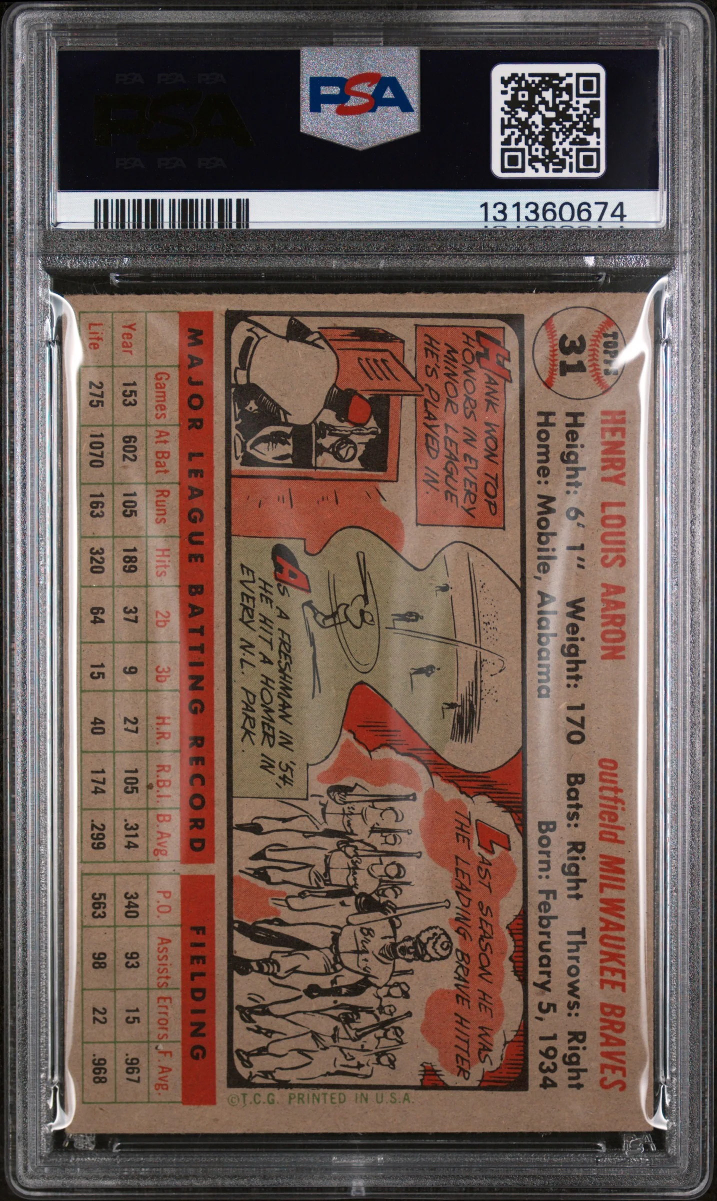 1956 Topps Gray Back Hank Aaron #31A PSA 5 - Image 2