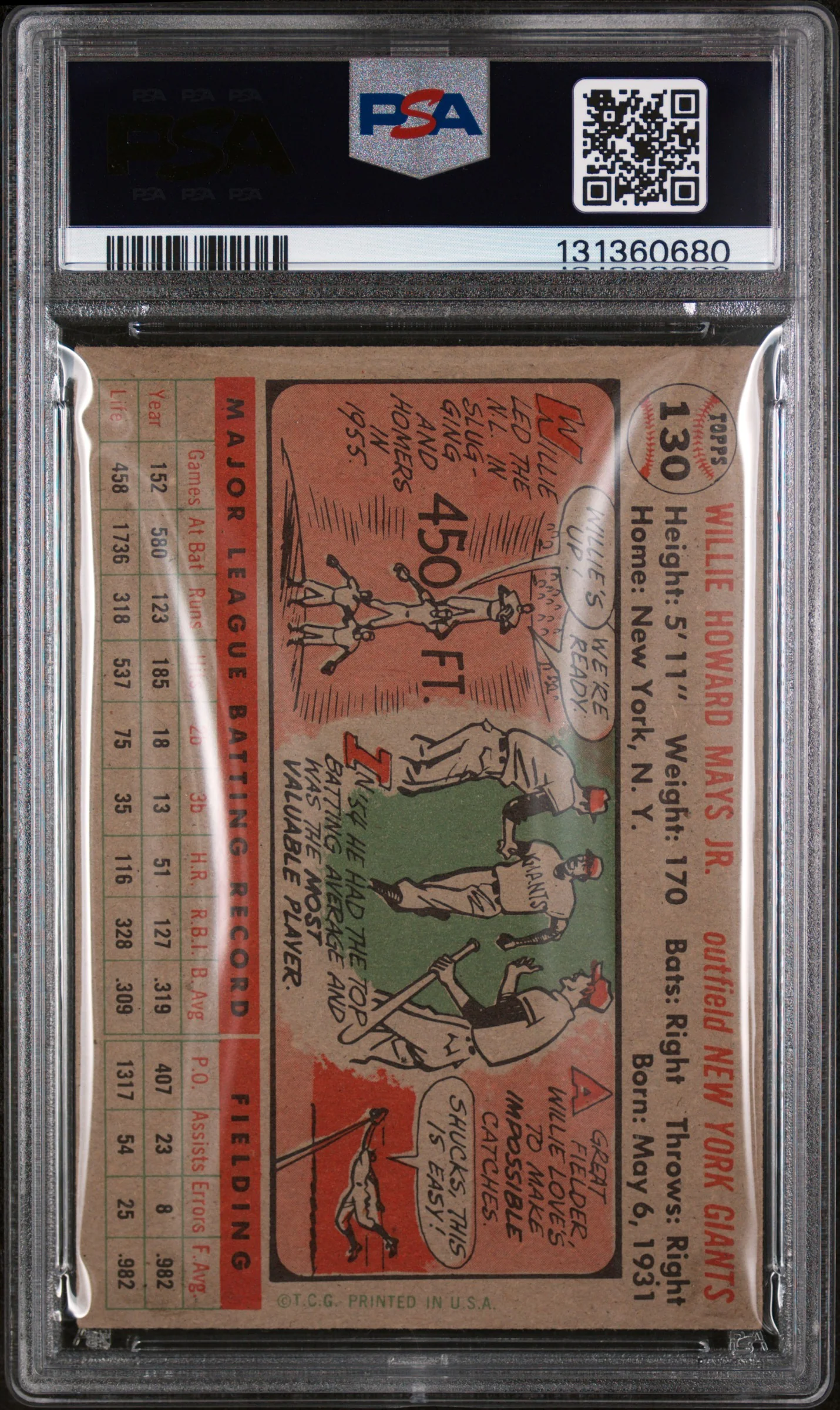 1956 Topps Gray Back Willie Mays #130 PSA 5 - Image 2