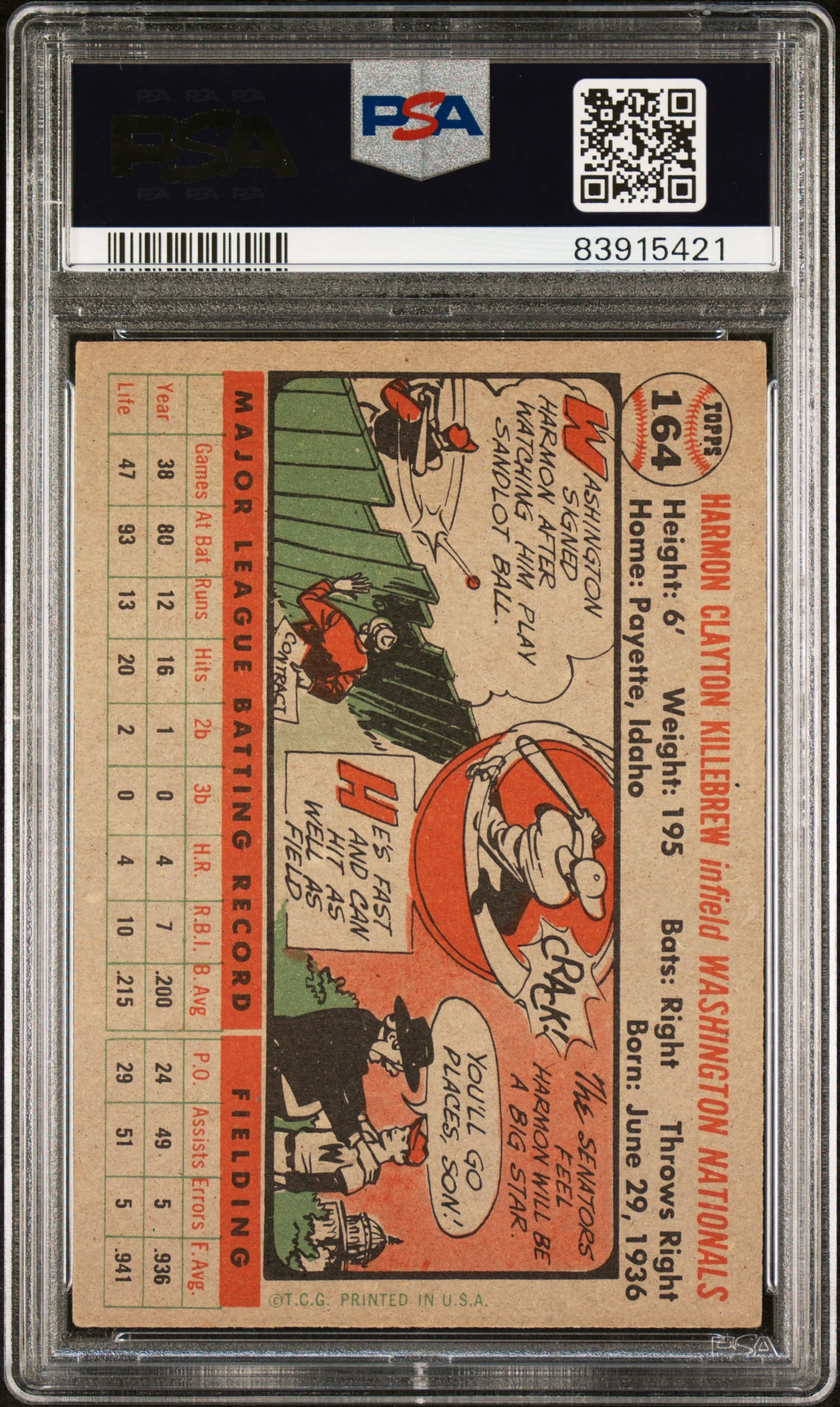 1956 Topps Harmon Killebrew #164 PSA 5 - Image 2