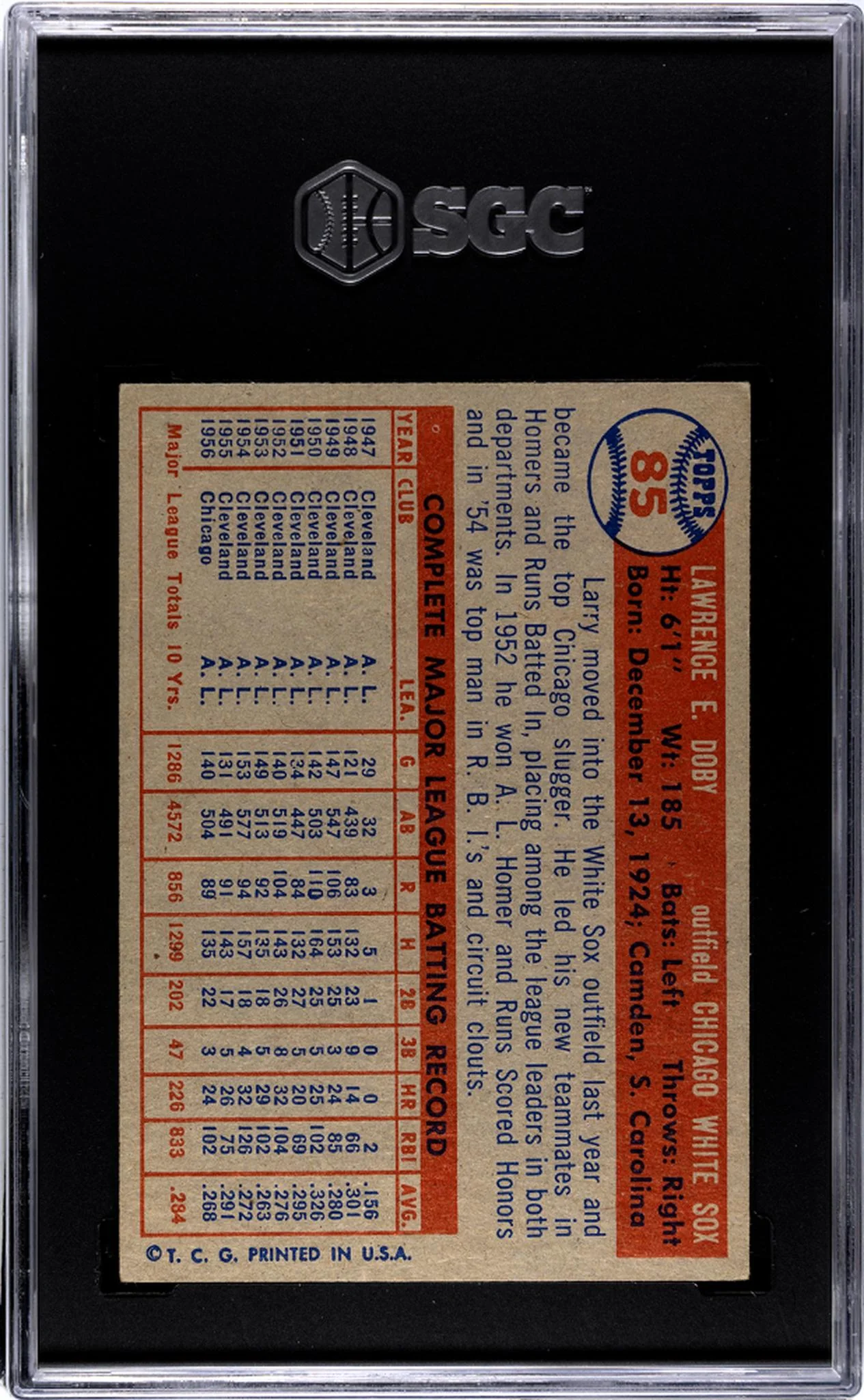 1957 Topps #85 Larry Doby SGC 5 - Image 2
