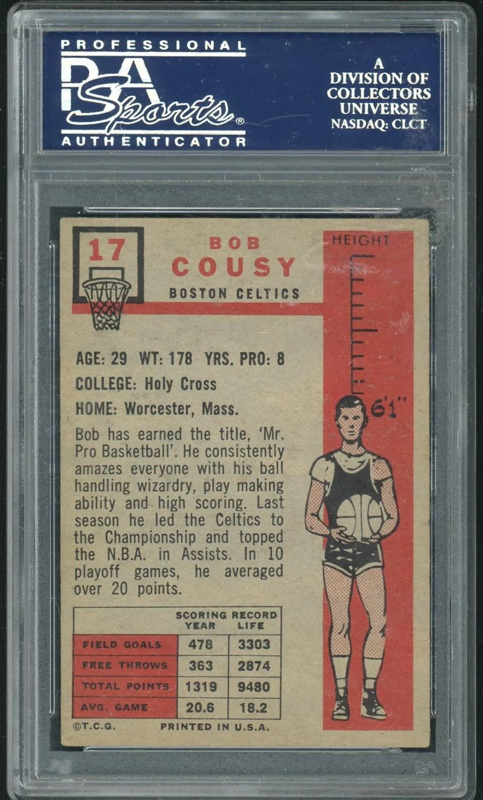1957 Topps Bob Cousy #17 PSA 4 - Image 2