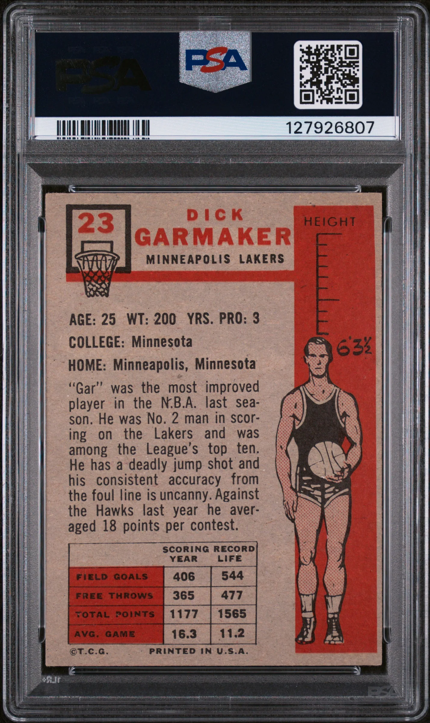 1957 Topps Dick Garmaker #23 PSA 5 - Image 2