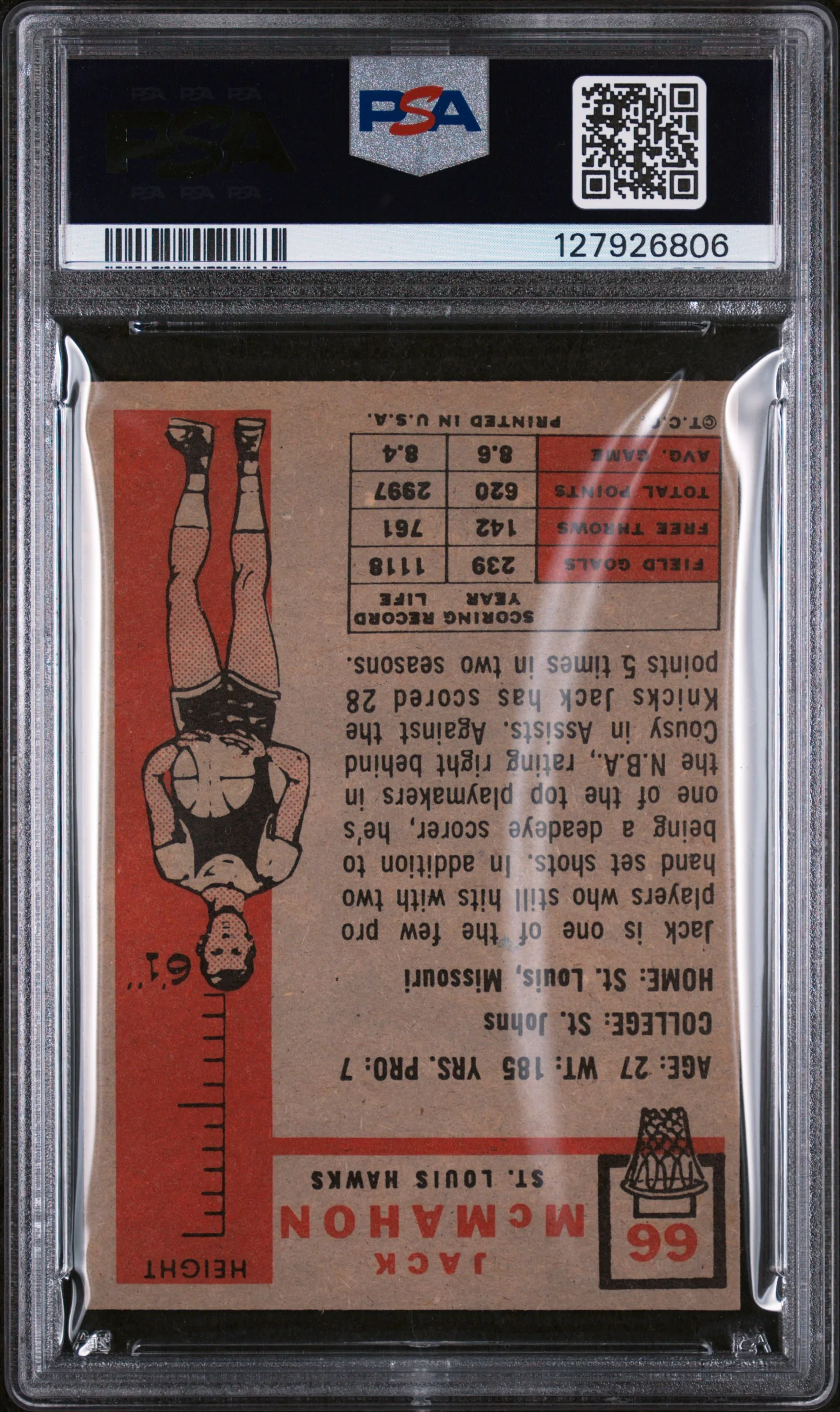 1957 Topps Jack Mcmahon Dp #66 PSA 7 - Image 2