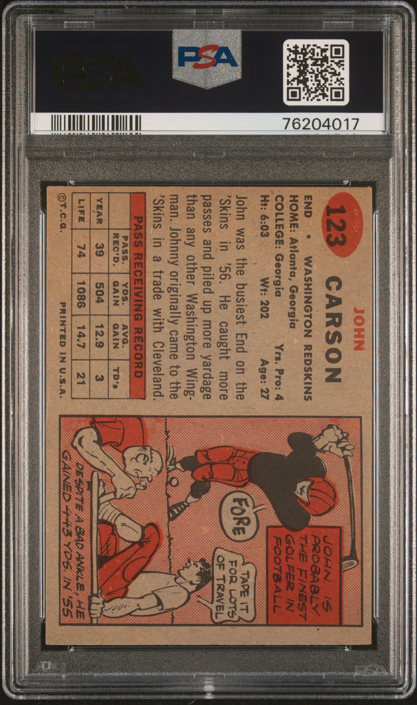 1957 Topps Johnny Carson #123 PSA 5 - Image 2