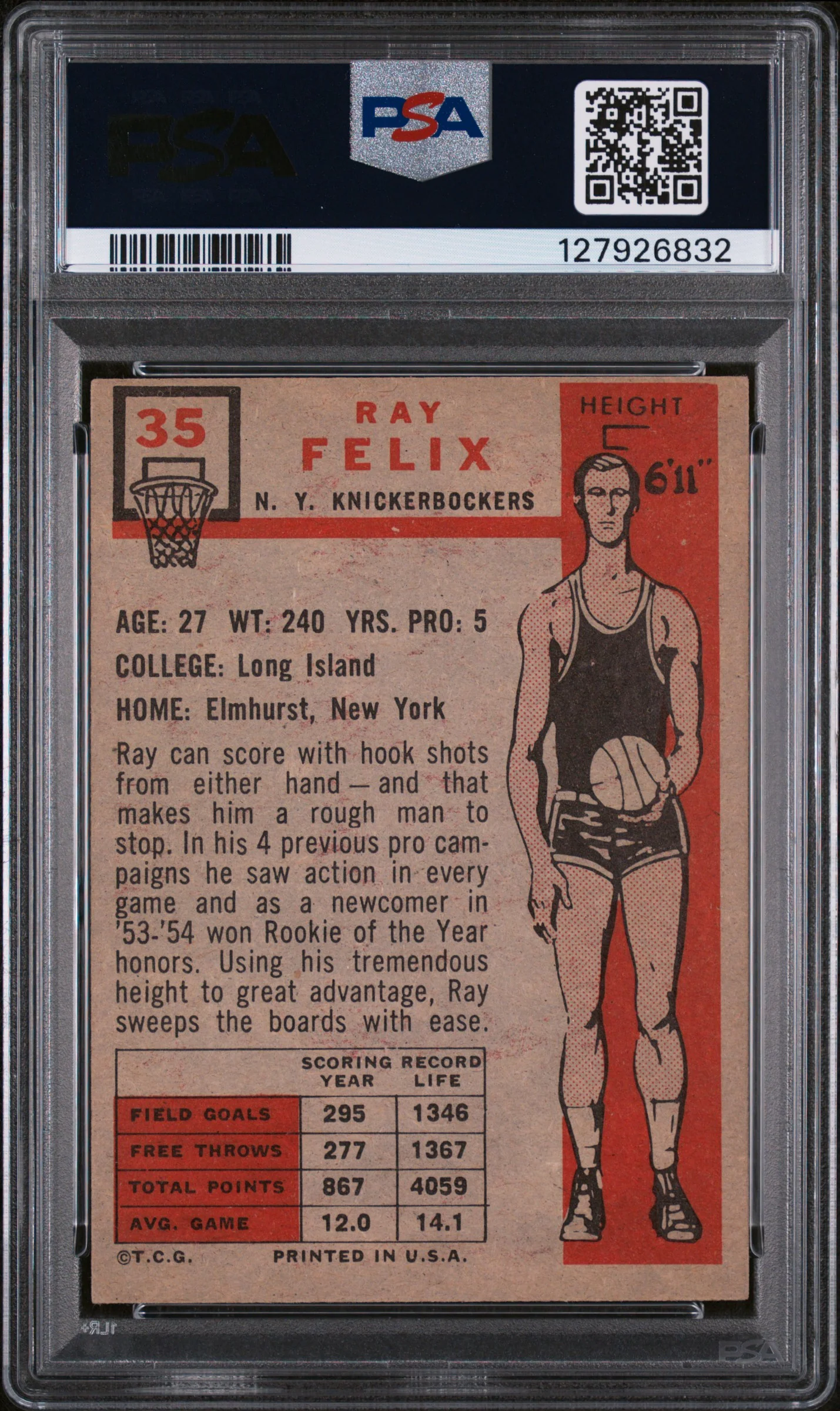 1957 Topps Ray Felix #35 PSA 5 - Image 2