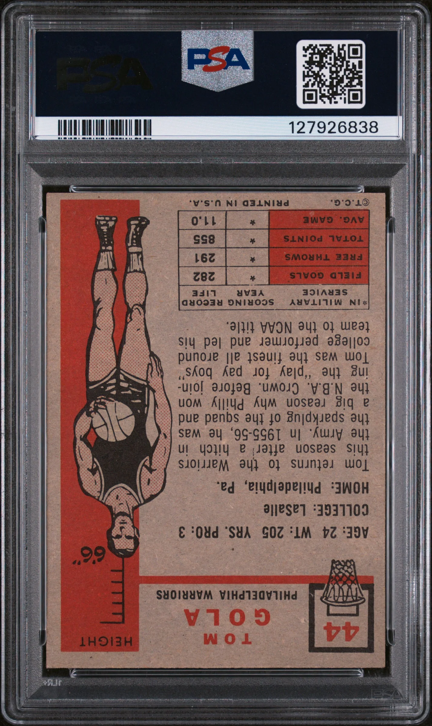 1957 Topps Tom Gola Dp #44 PSA 5 - Image 2