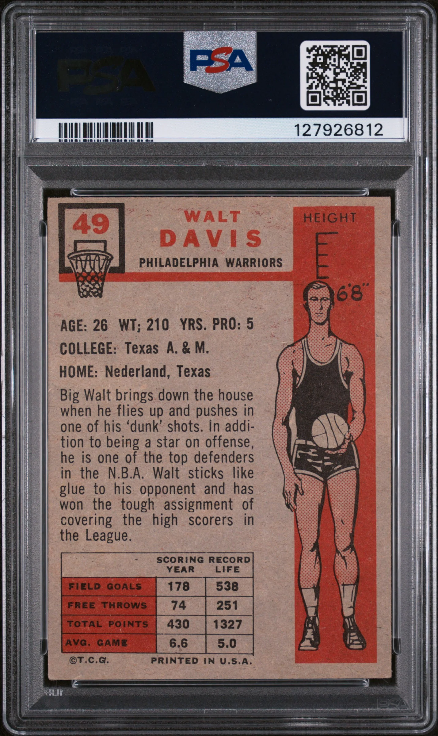 1957 Topps Walt Davis #49 PSA 5 - Image 2