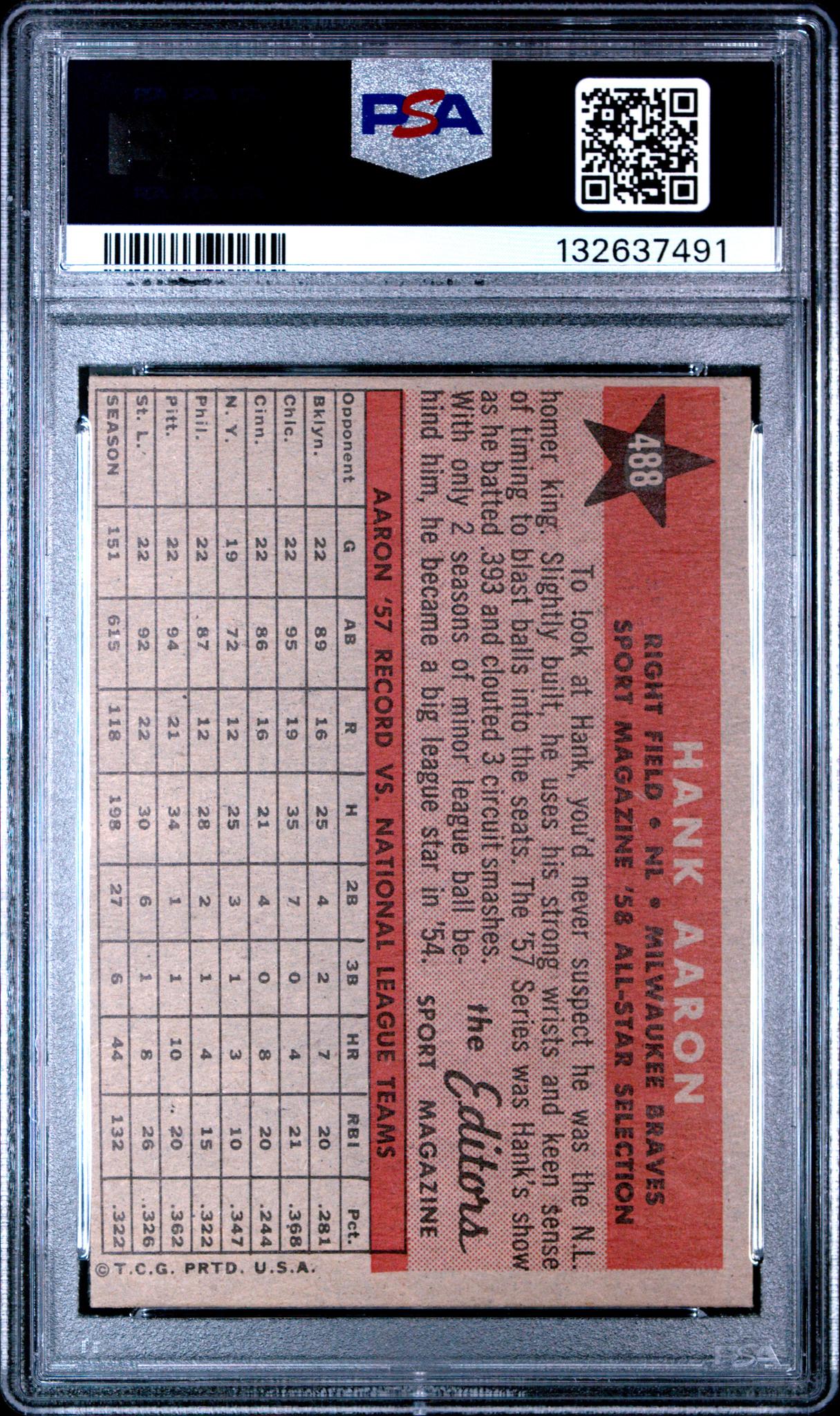 1958 Topps Hank Aaron #488 PSA 5 - Image 2