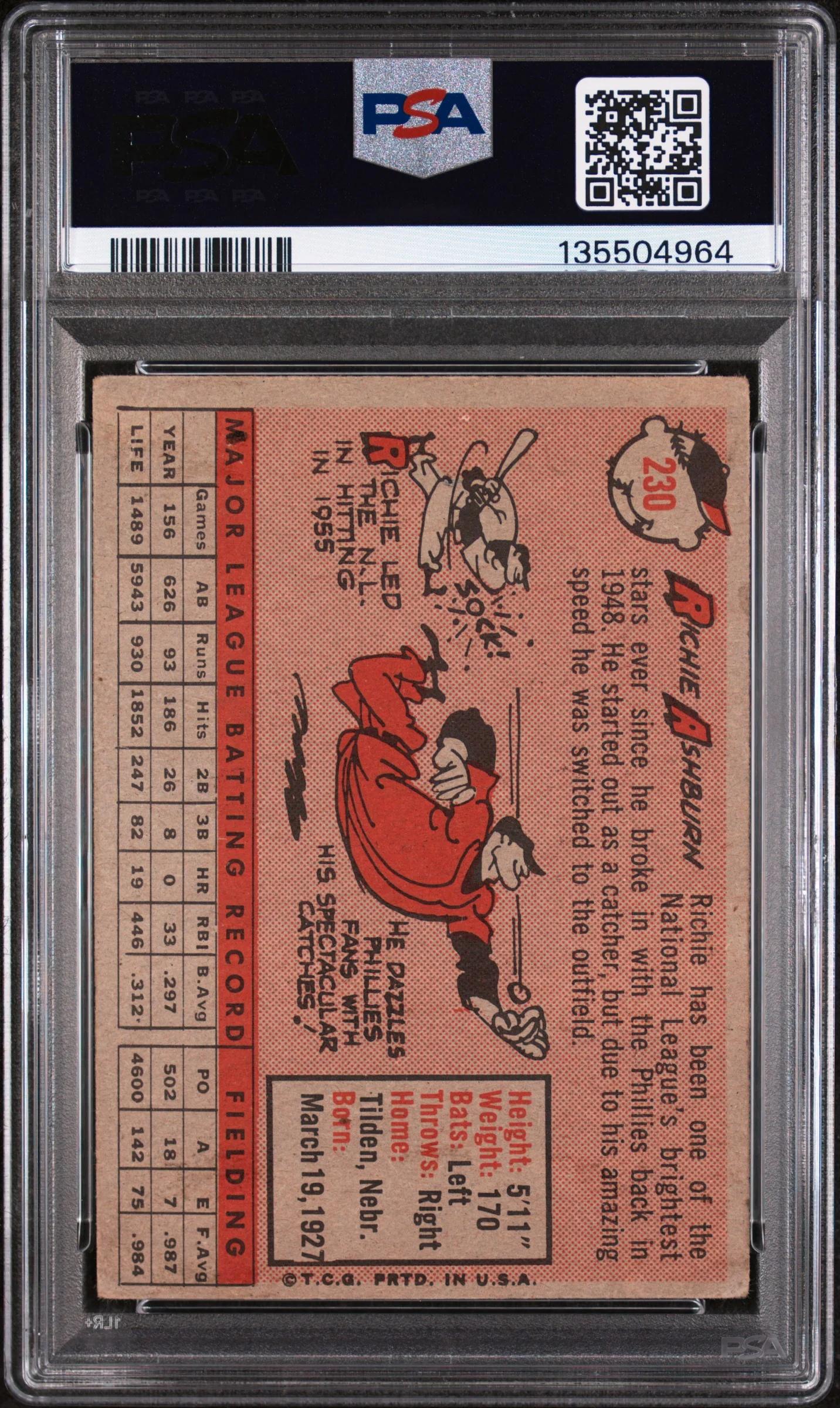1958 Topps Richie Ashburn #230 PSA 2 - Image 2