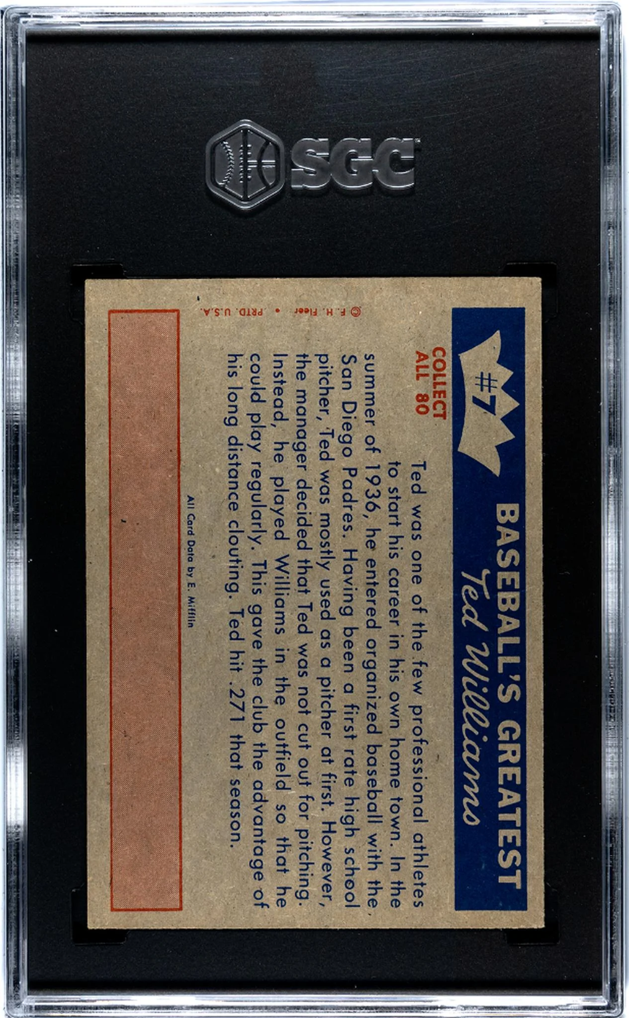 1959 Fleer #7 Ted Williams 1936 - From Mound To Plate SGC 3.5 - Image 2