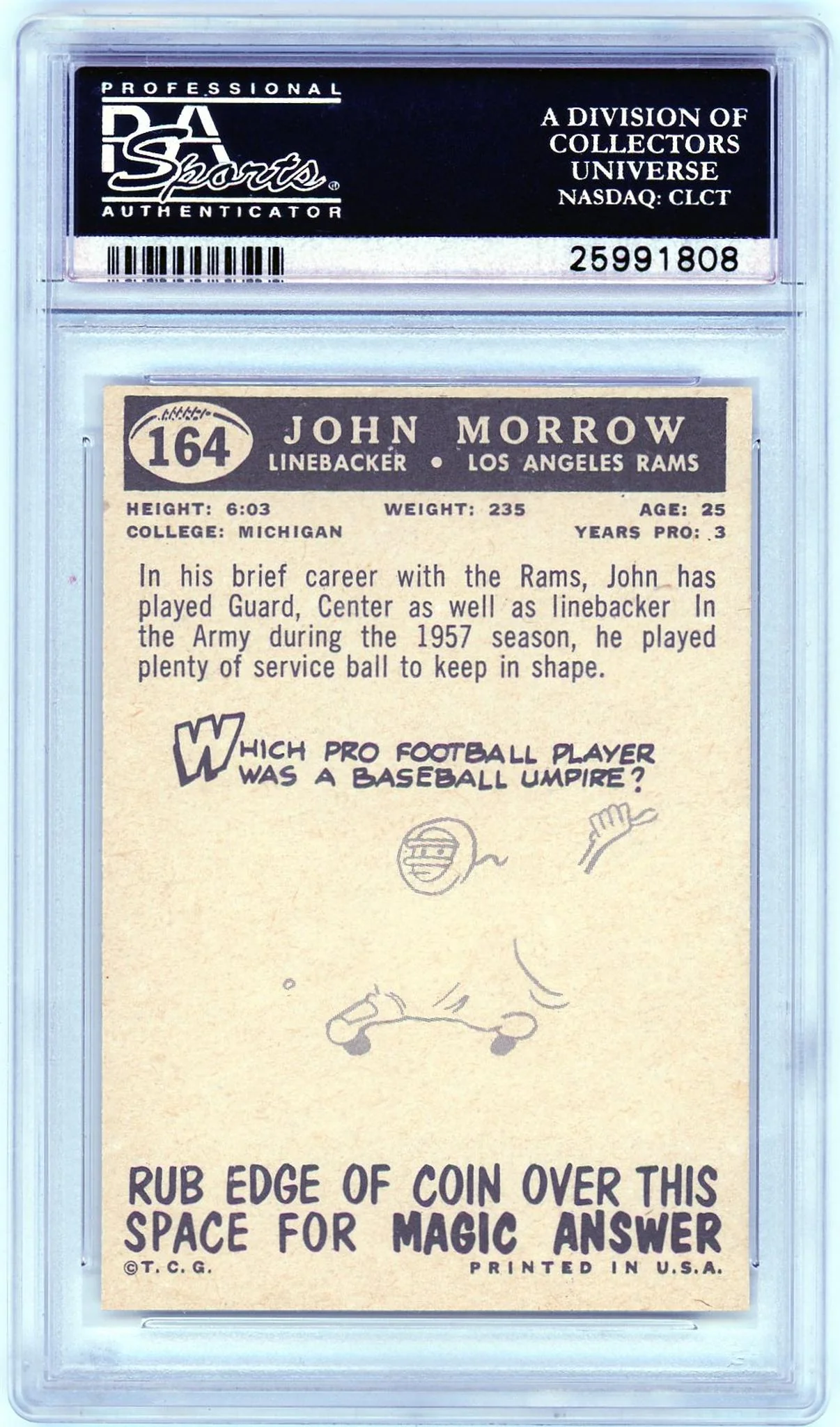 1959 Topps John Morrow #164 PSA 8 - Image 2