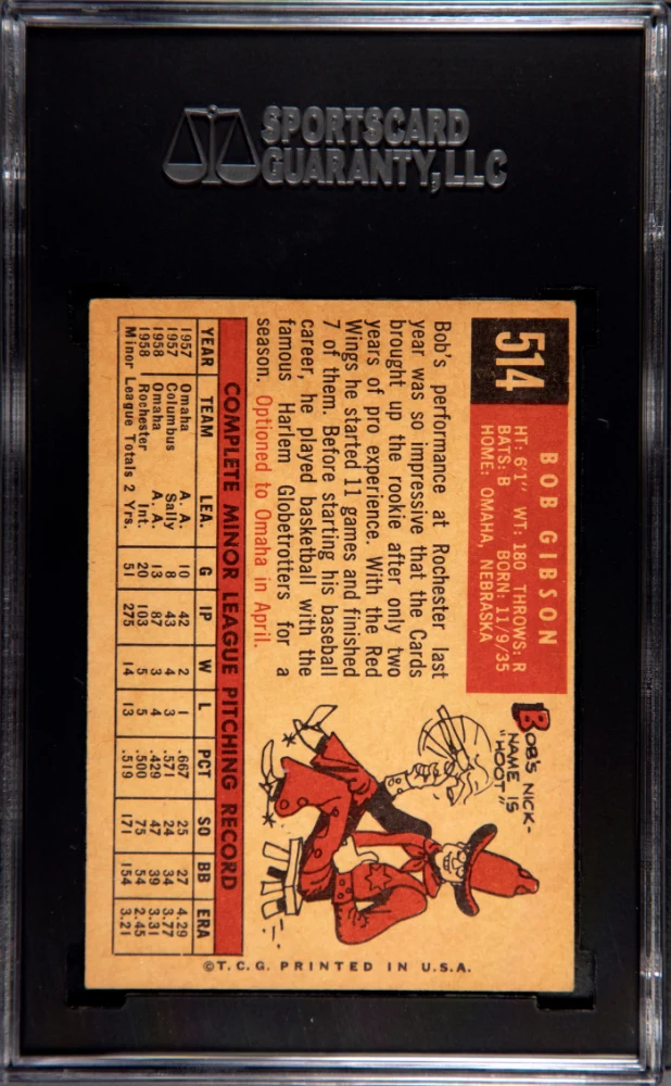 1959 Topps #514 Bob Gibson SGC 4 - Image 2
