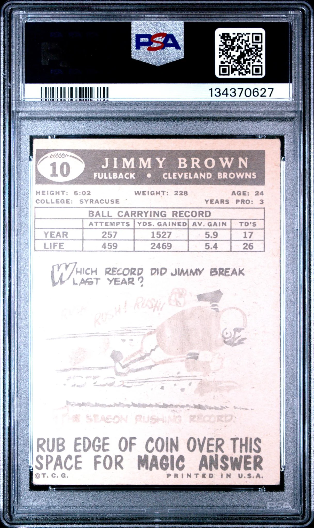 1959 Topps Jim Brown #10 PSA 4 - Image 2