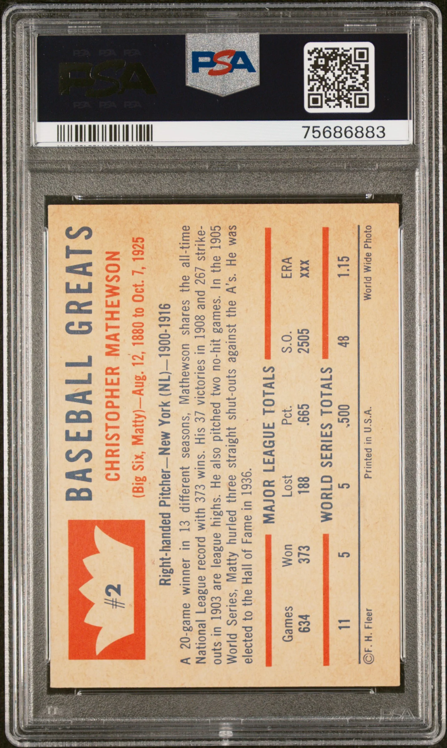 1960 Fleer Christy Mathewson #2 PSA 6 - Image 2