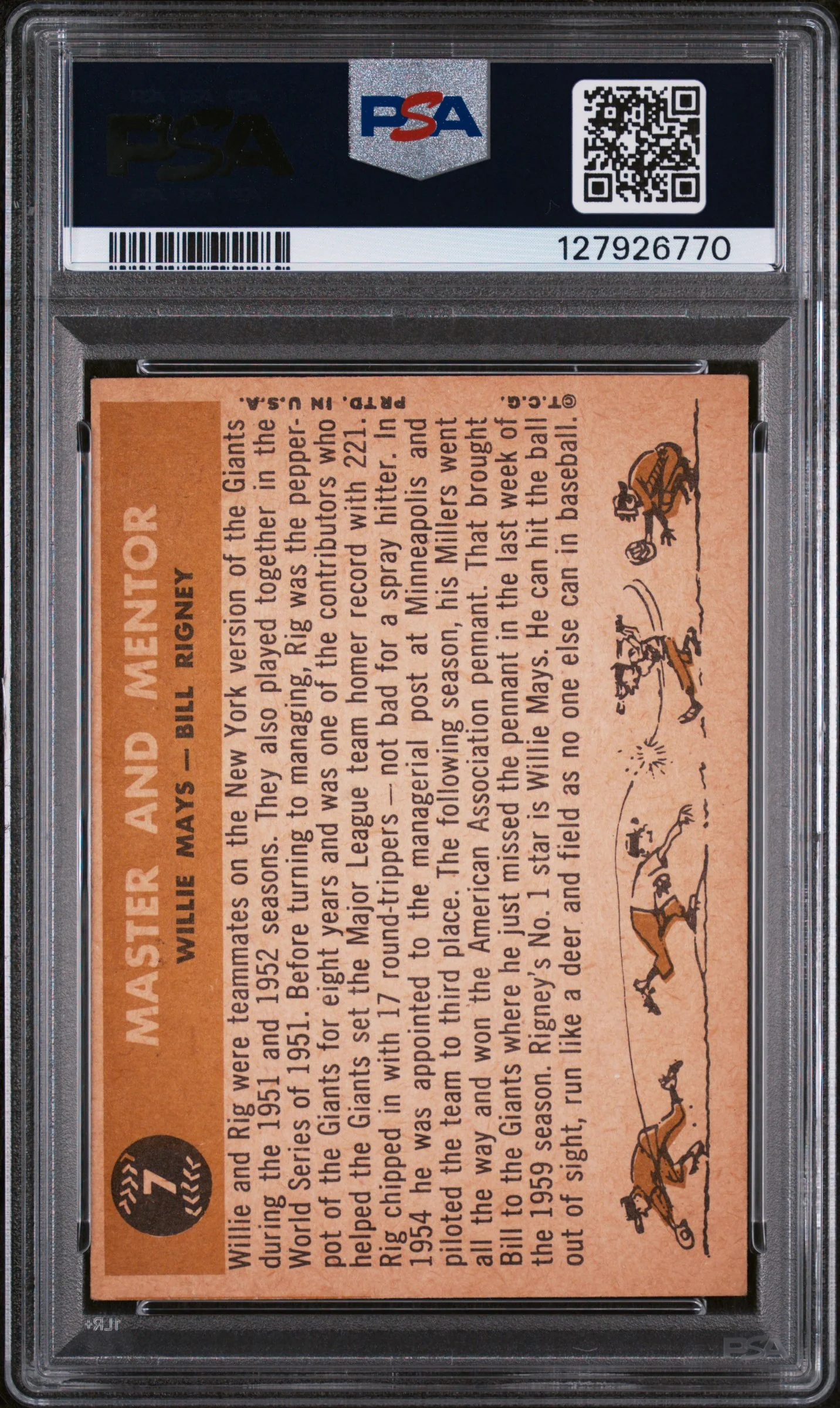 1960 Topps Master and Mentor Bill Rigney/Willie Mays #7 PSA 4 - Image 2