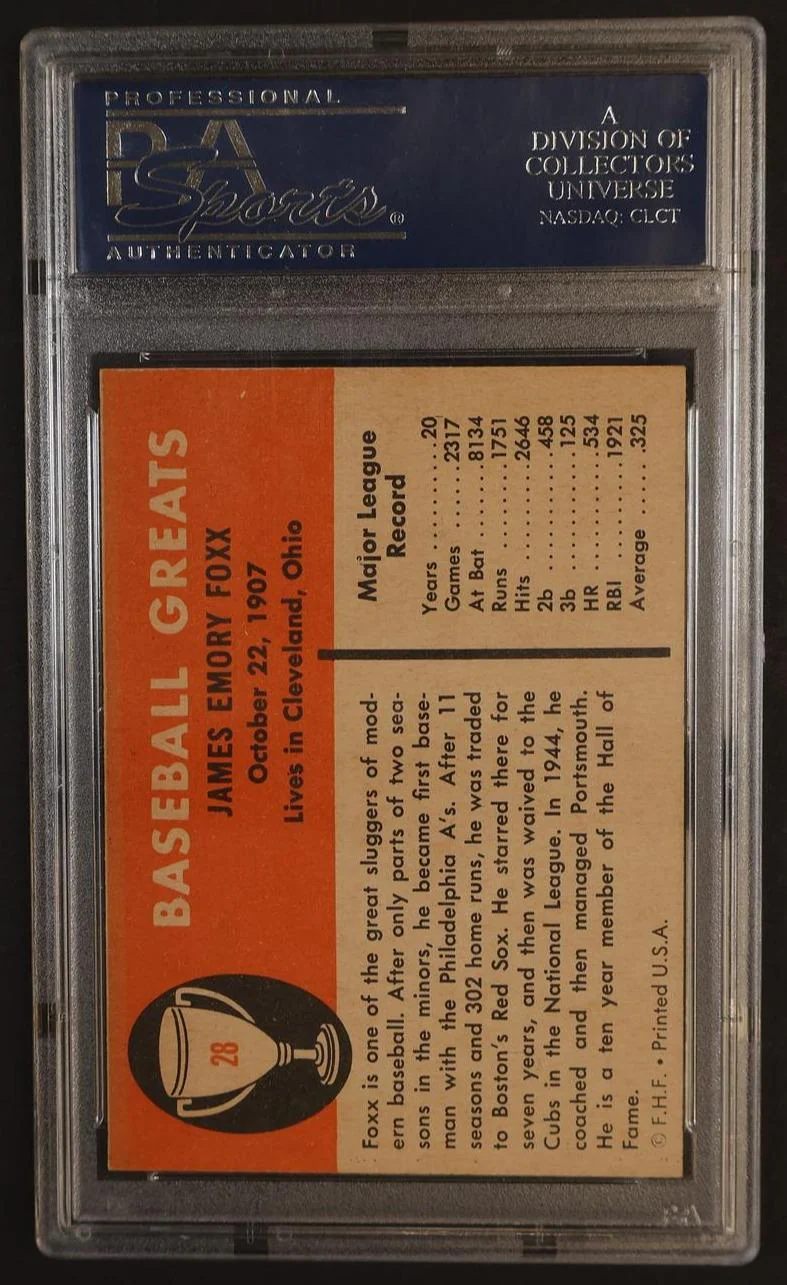 1961 Fleer Jimmie Foxx #28 PSA 5 - Image 2