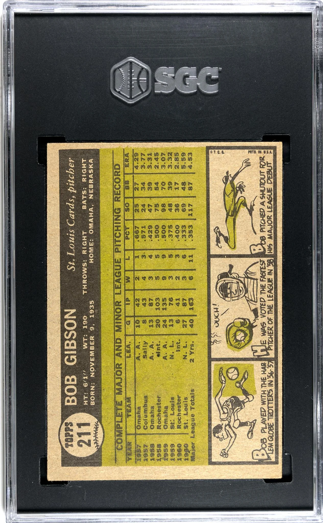 1961 Topps #211 Bob Gibson SGC 5 - Image 2