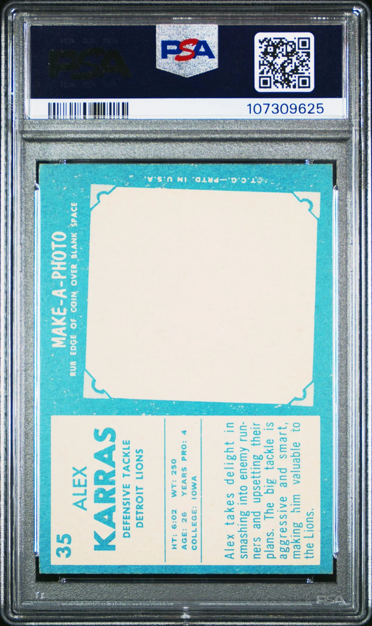 1961 Topps Alex Karras #35 PSA 6 - Image 2
