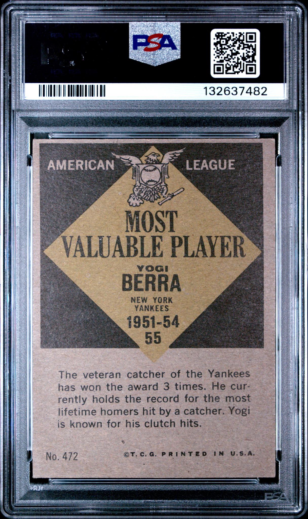 1961 Topps Yogi Berra #472 PSA 4 - Image 2
