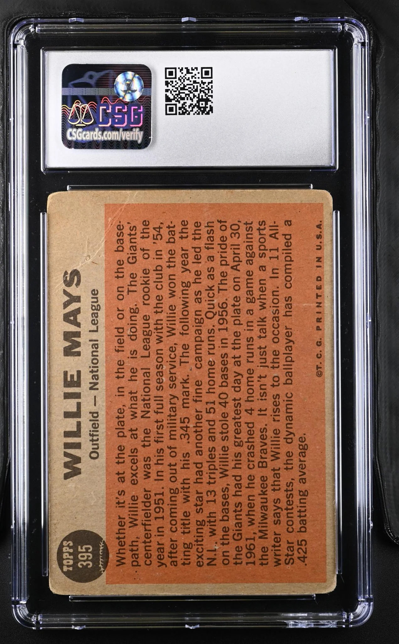 1962 #395 Willie Mays The Sporting News National League All-Star CSG 1.5 - Image 2