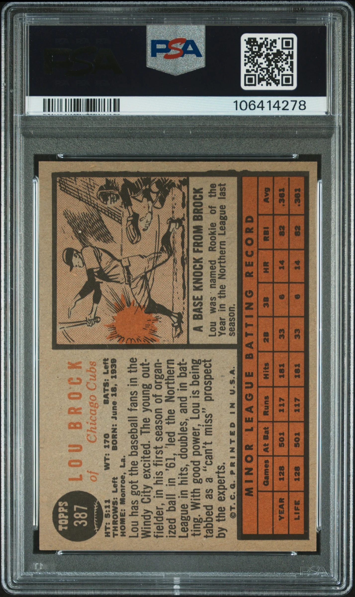 1962 Topps Star Rookie Lou Brock #387 PSA 6.5 - Image 2