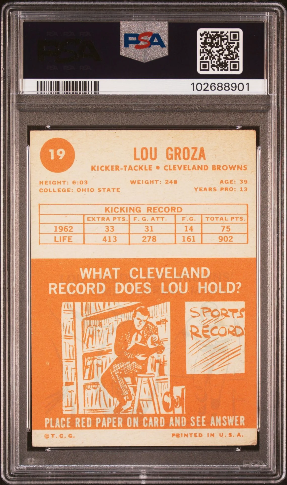 1963 Topps Lou Groza #19 PSA 2 - Image 2