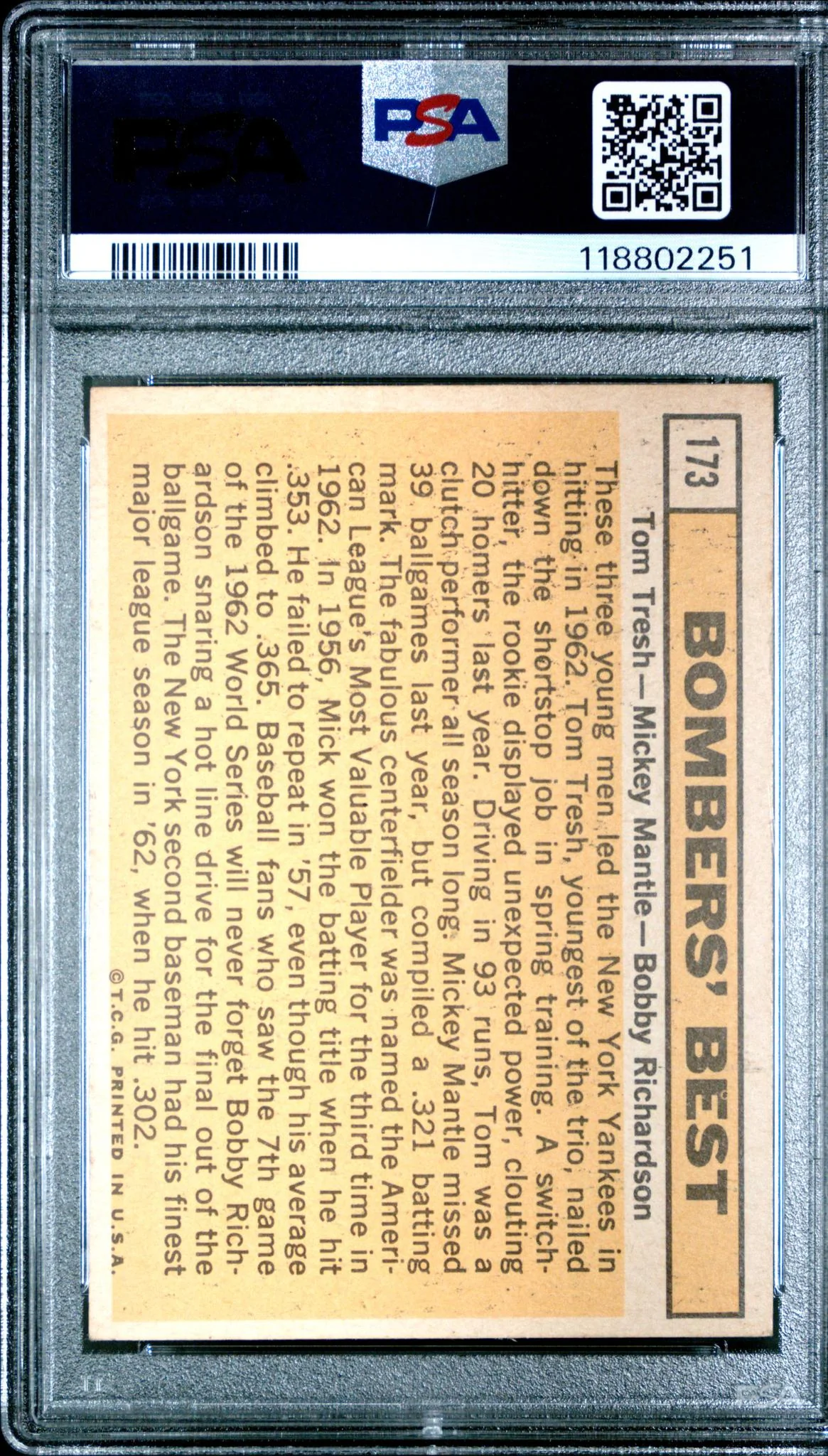 1963 Topps Bomber's Best Bobby Richardson/Mickey Mantle/Tom Tresh #173 PSA 4 - Image 2