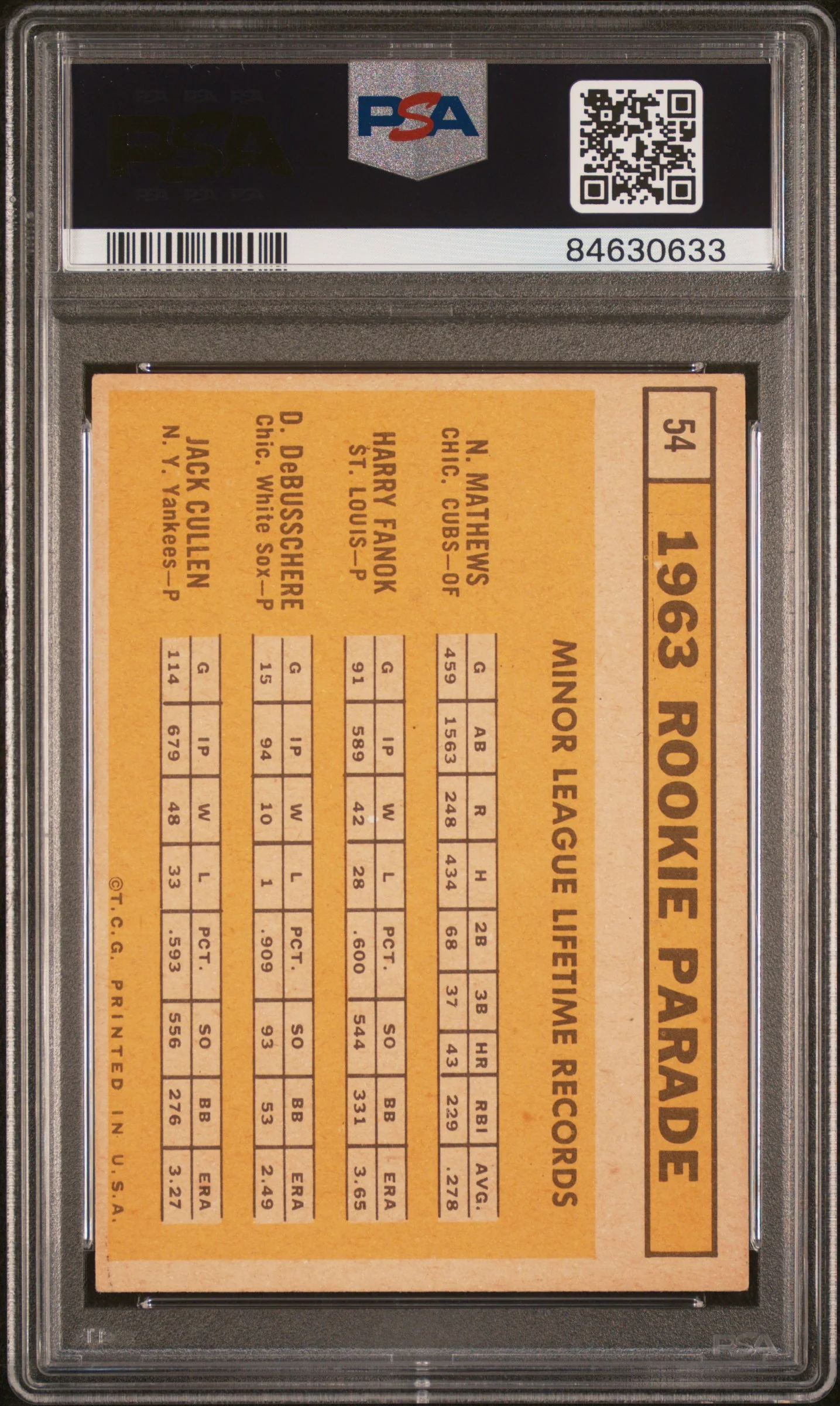 1963 Topps Rookie Stars #54 PSA 4 - Image 2