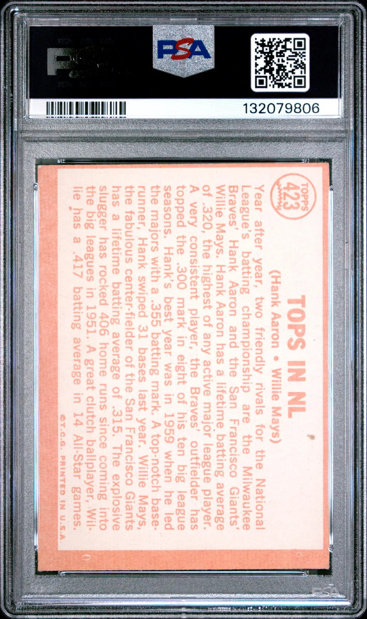 1964 Topps Hank Aaron/Willie Mays #423 PSA 3 - Image 2