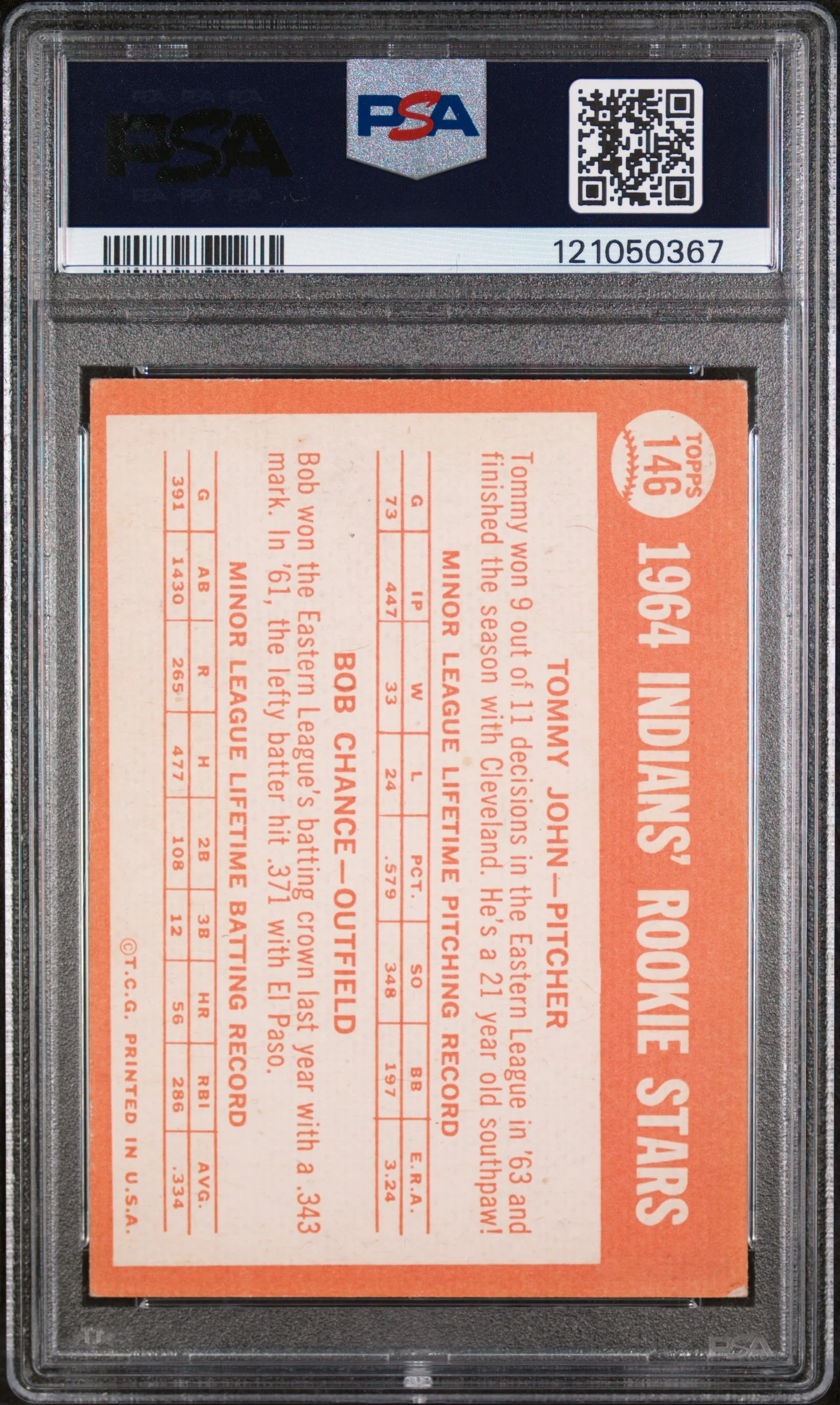 1964 Topps Tommy John/Bob Chance #146 RC PSA 4 - Image 2