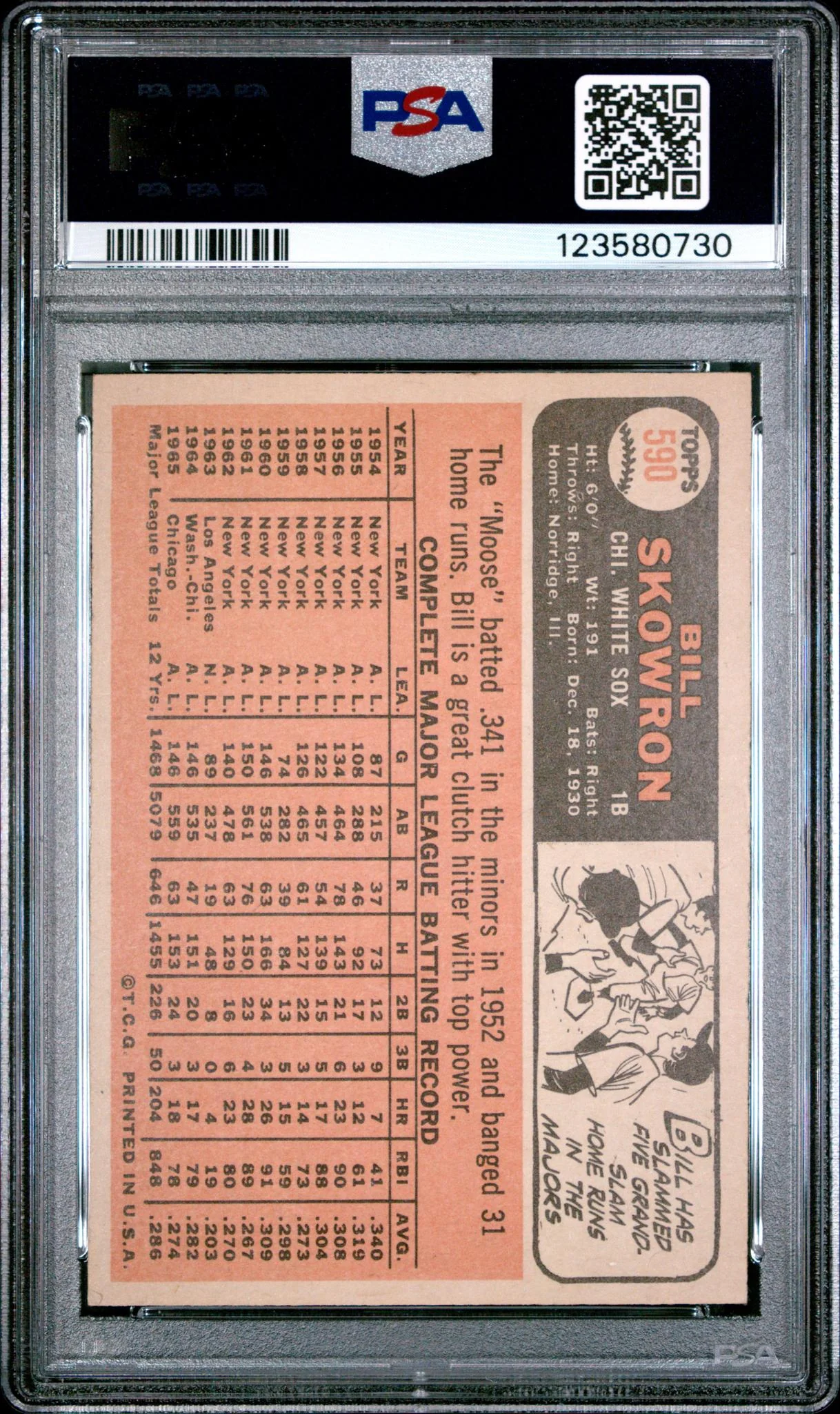 1966 Topps Bill Skowron #590 PSA 4 - Image 2