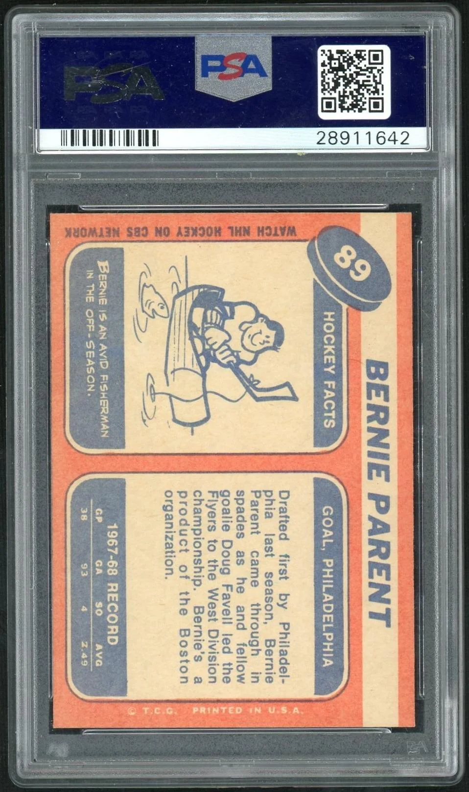 1968 Topps Bernie Parent #89 PSA 7 - Image 2