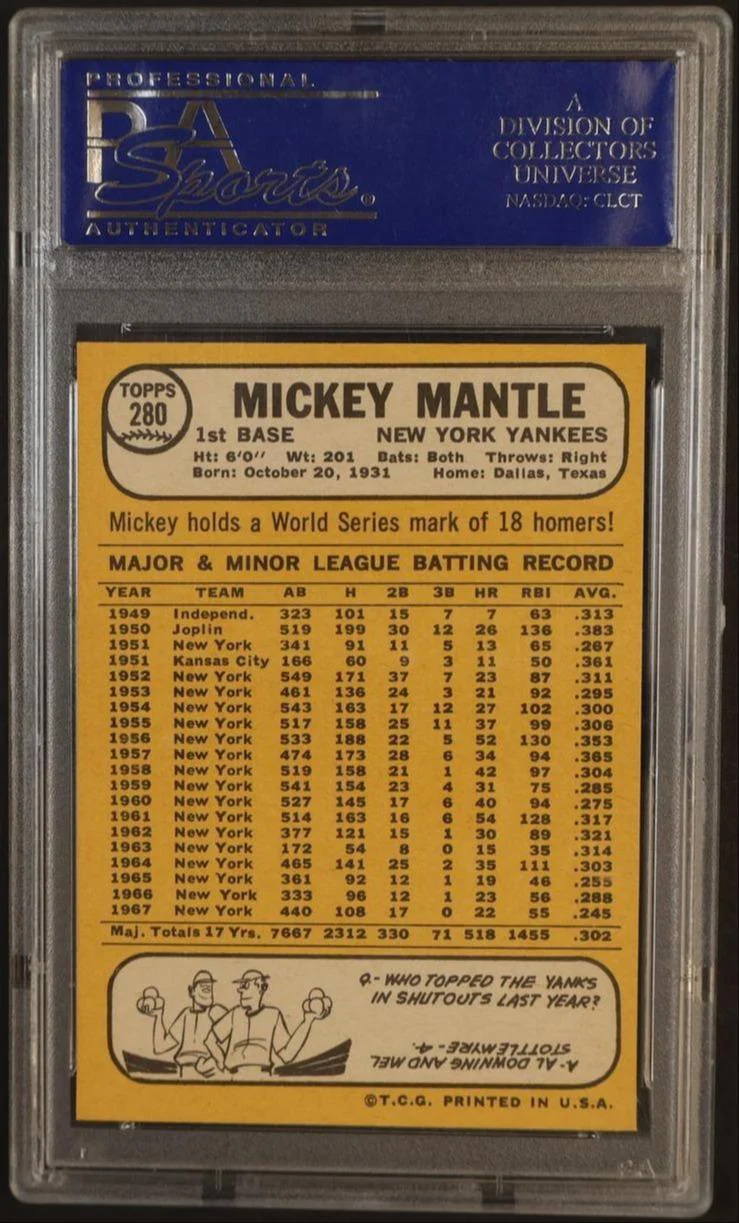 1968 Topps Mickey Mantle #280 PSA 8 - Image 2