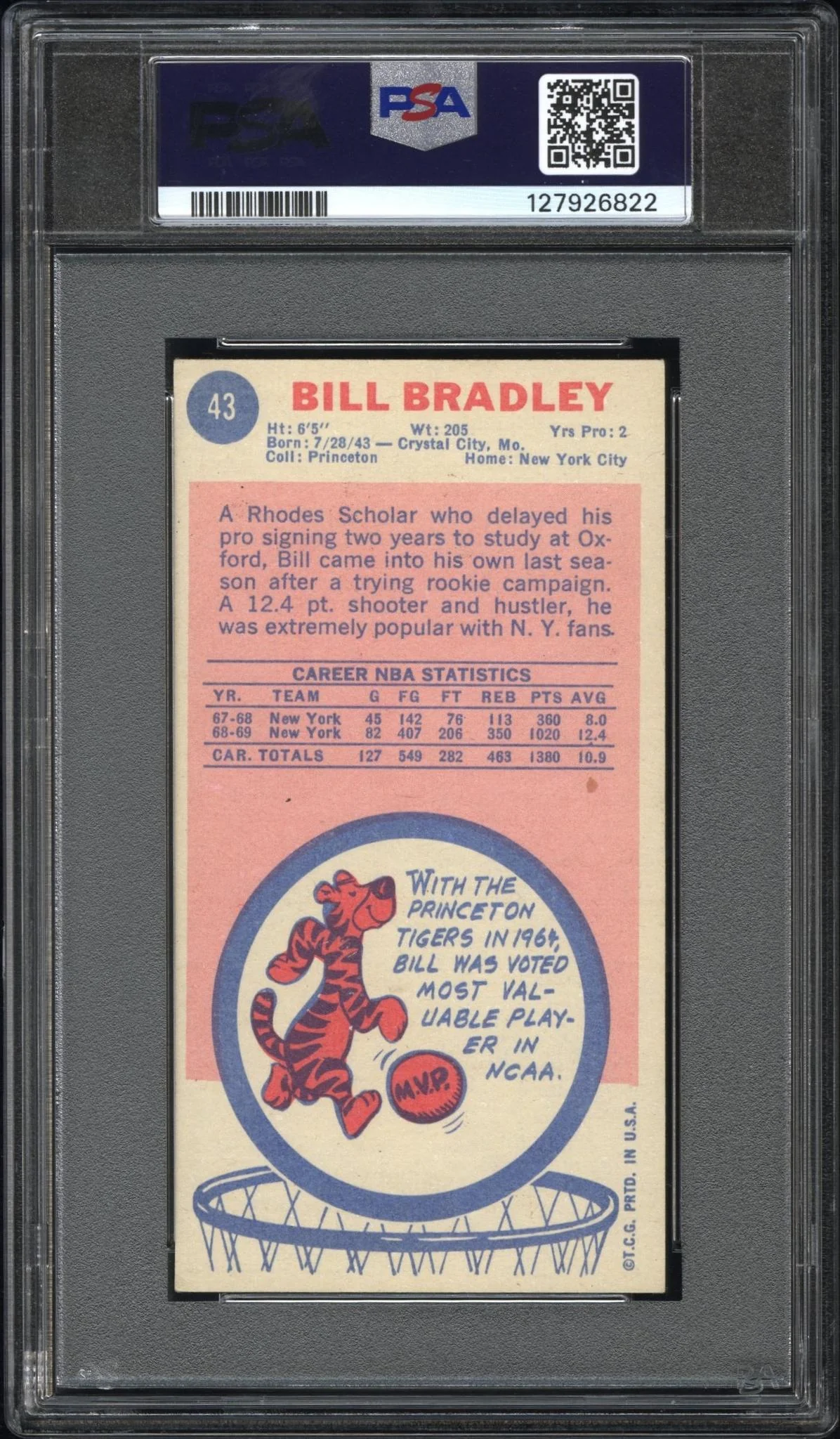 1969 Topps Bill Bradley #43 PSA 4 - Image 2