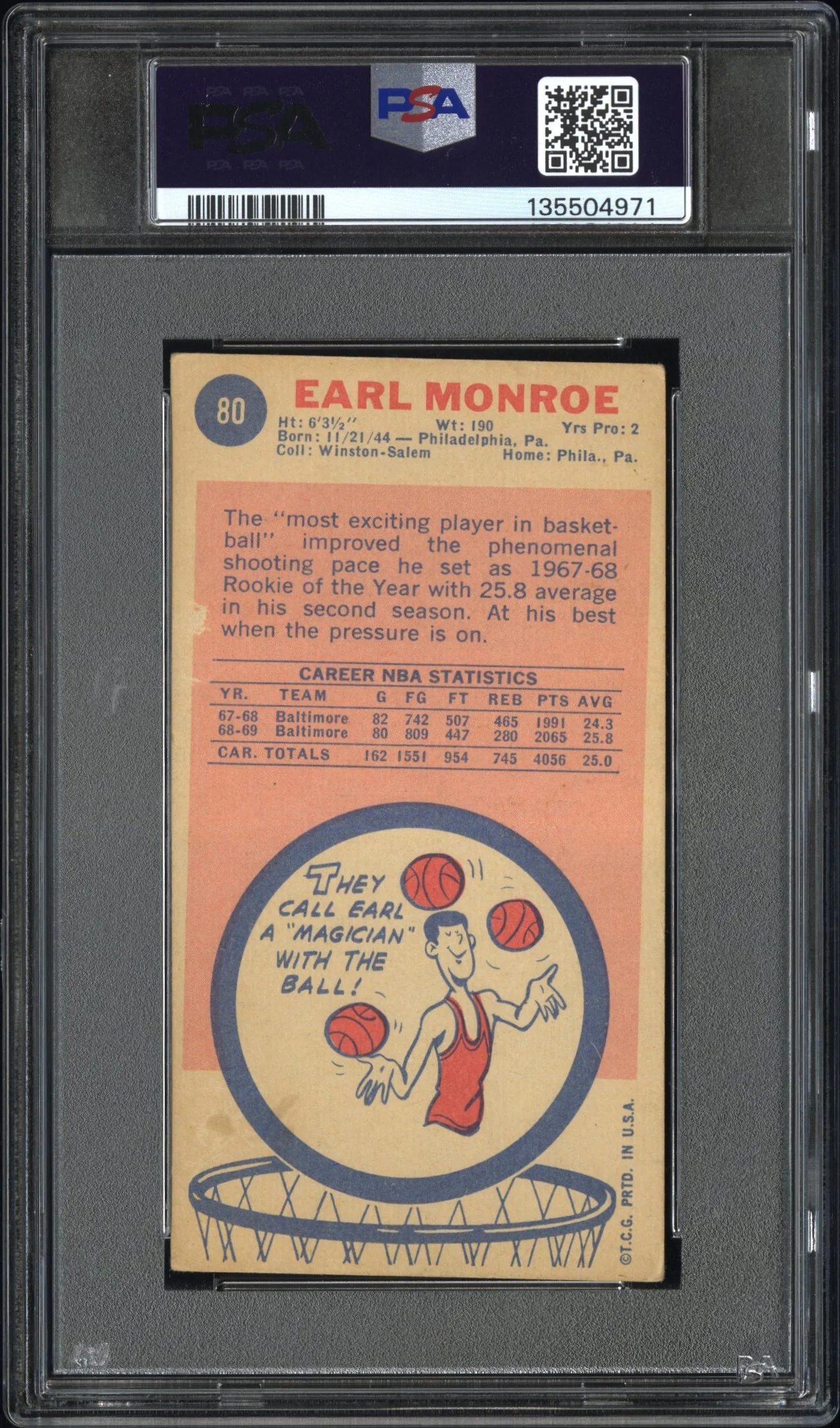 1969 Topps Earl Monroe #80 PSA 2 - Image 2