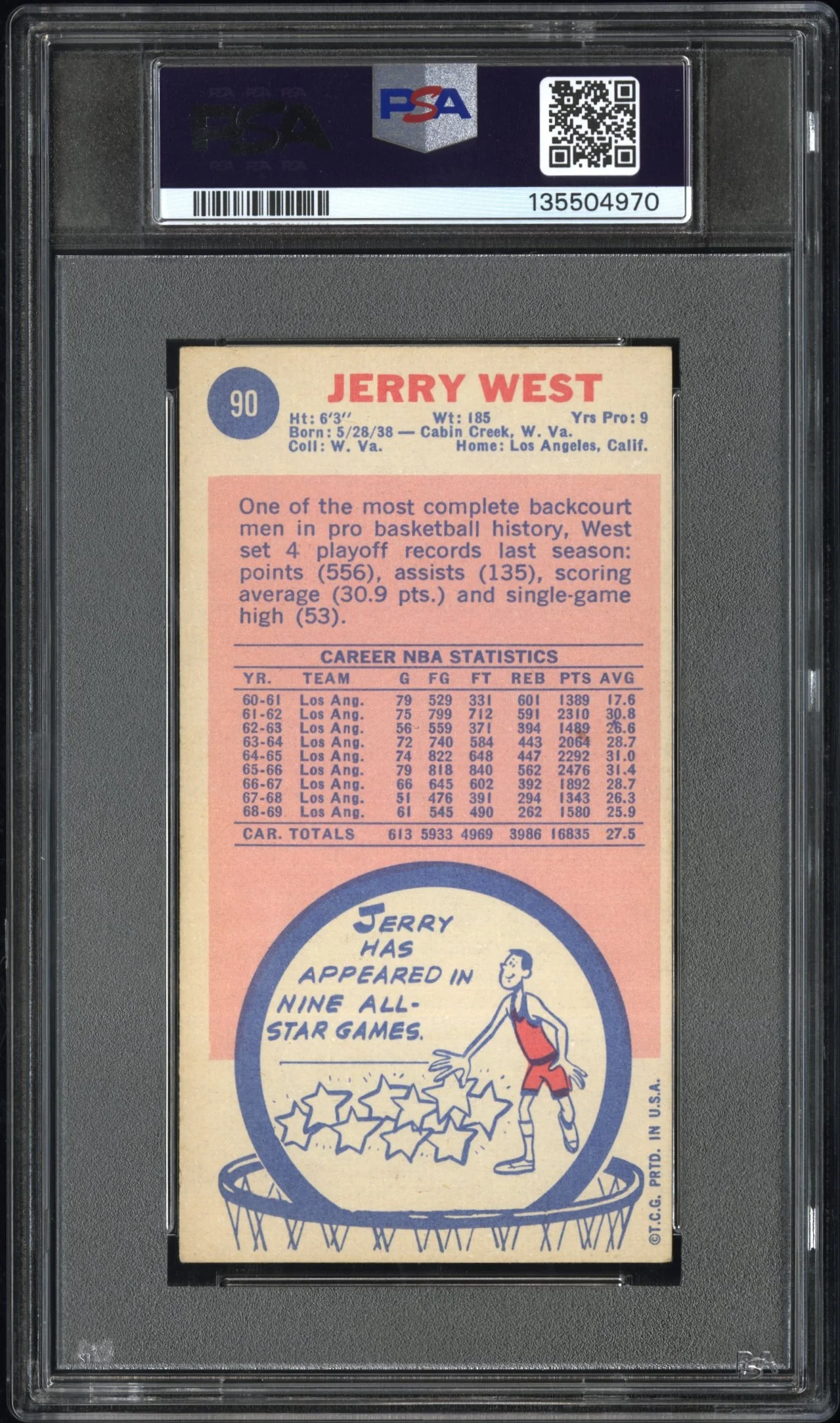 1969 Topps Jerry West #90 PSA 4 - Image 2