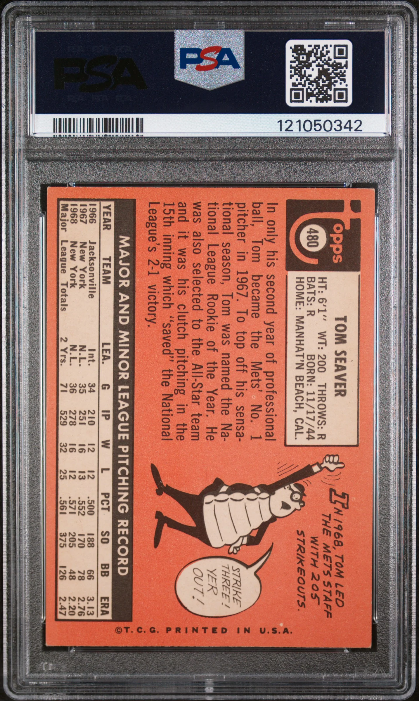 1969 Topps Tom Seaver #480 PSA 6 - Image 2