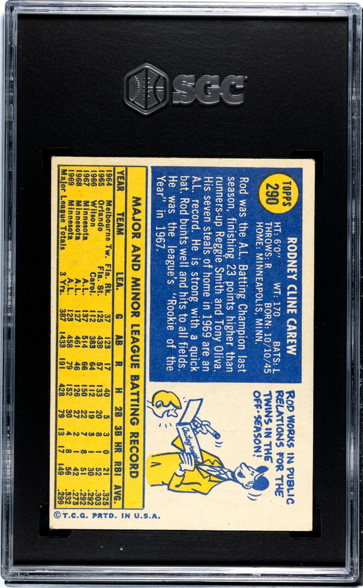 1970 Topps #290 Rod Carew SGC 5 - Image 2