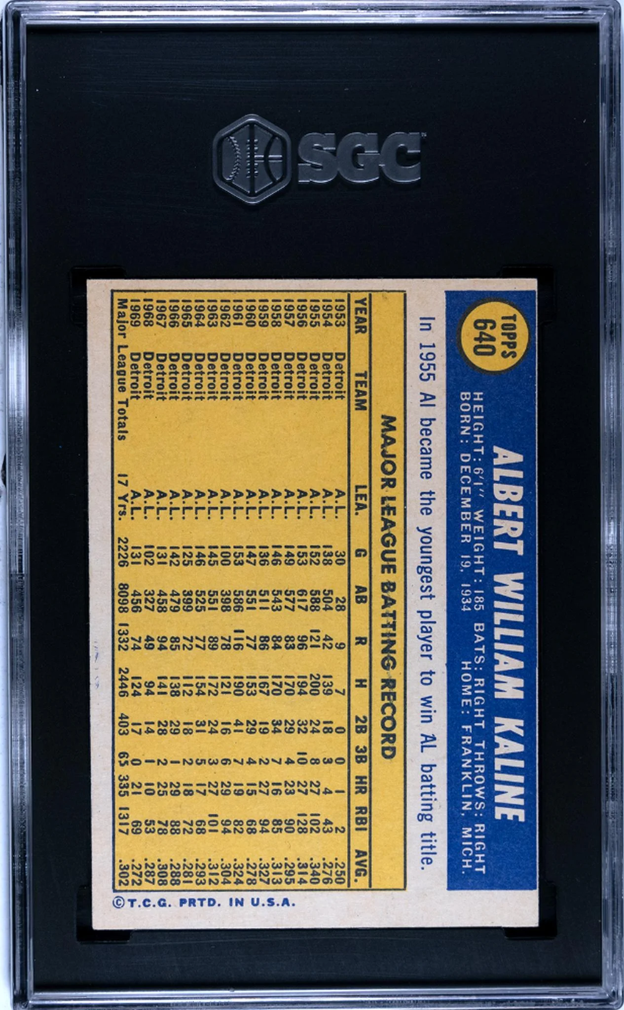 1970 Topps #640 Al Kaline SGC 5 - Image 2