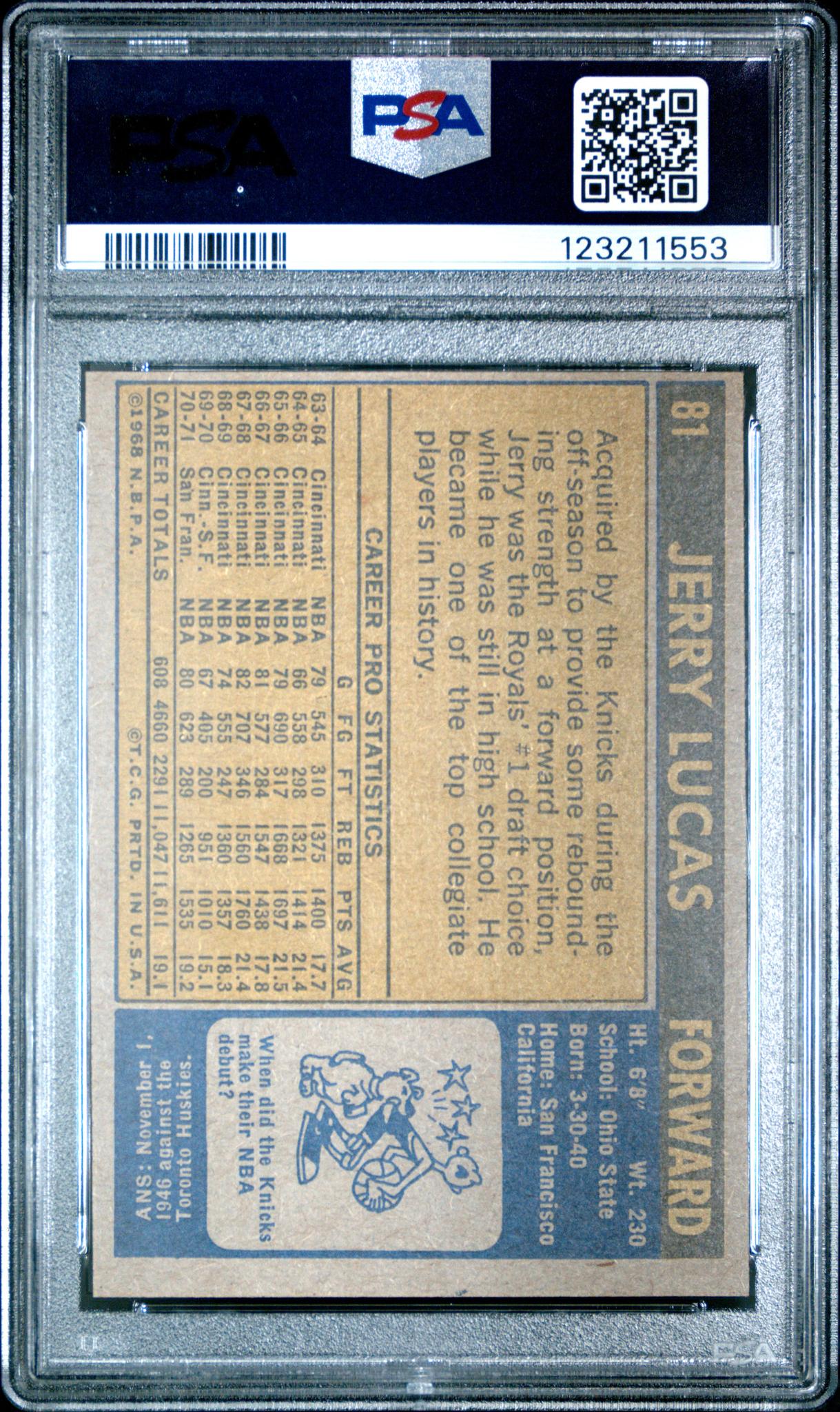 1971 Topps Jerry Lucas #81 PSA 8 - Image 2