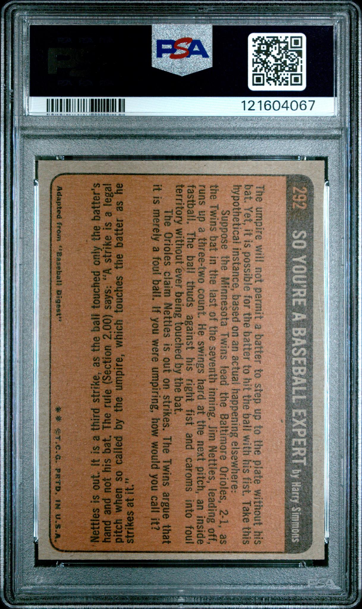 1972 Topps Hal Mcrae #292 PSA 6 - Image 2